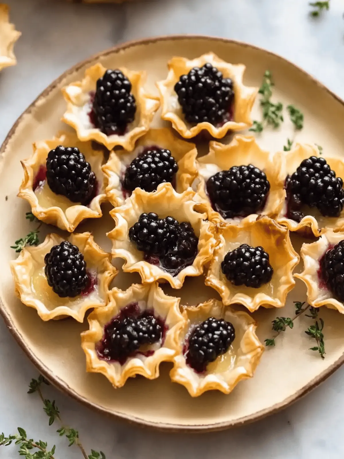 Brie Phyllo Cups with Blackberry and Thyme