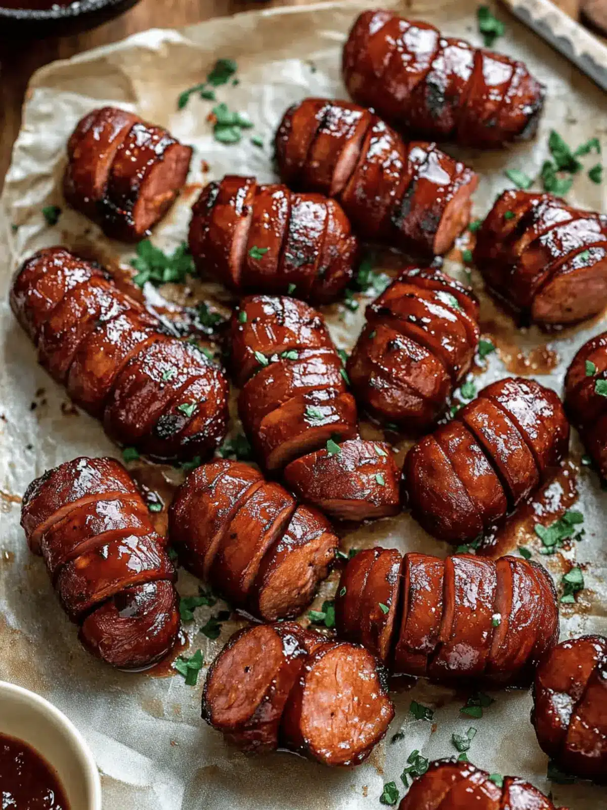 Maple BBQ Hasselback Kielbasa Bites