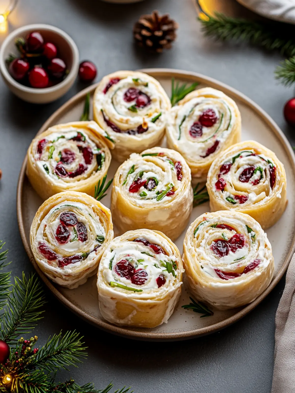 Savory Christmas Cranberry Roll Ups