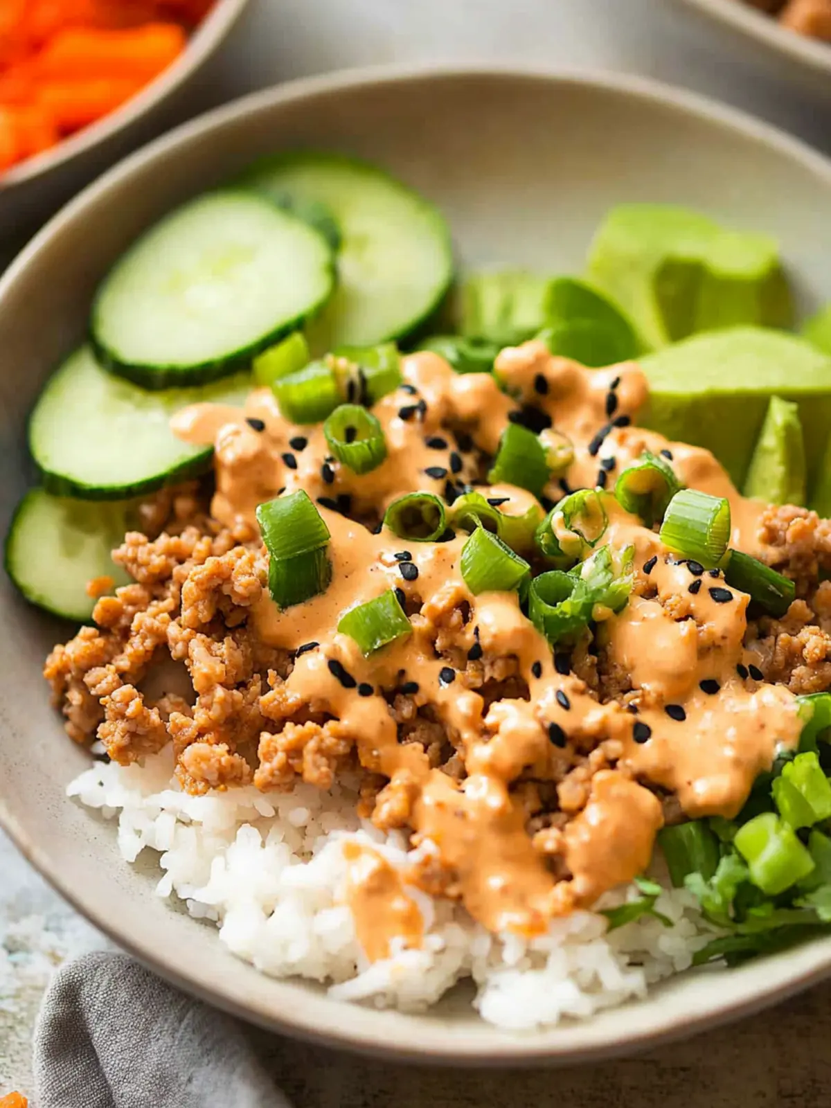 Savory Ground Turkey Rice Bowls with Zesty Bang Bang Sauce 2 Ground Turkey Rice Bowls