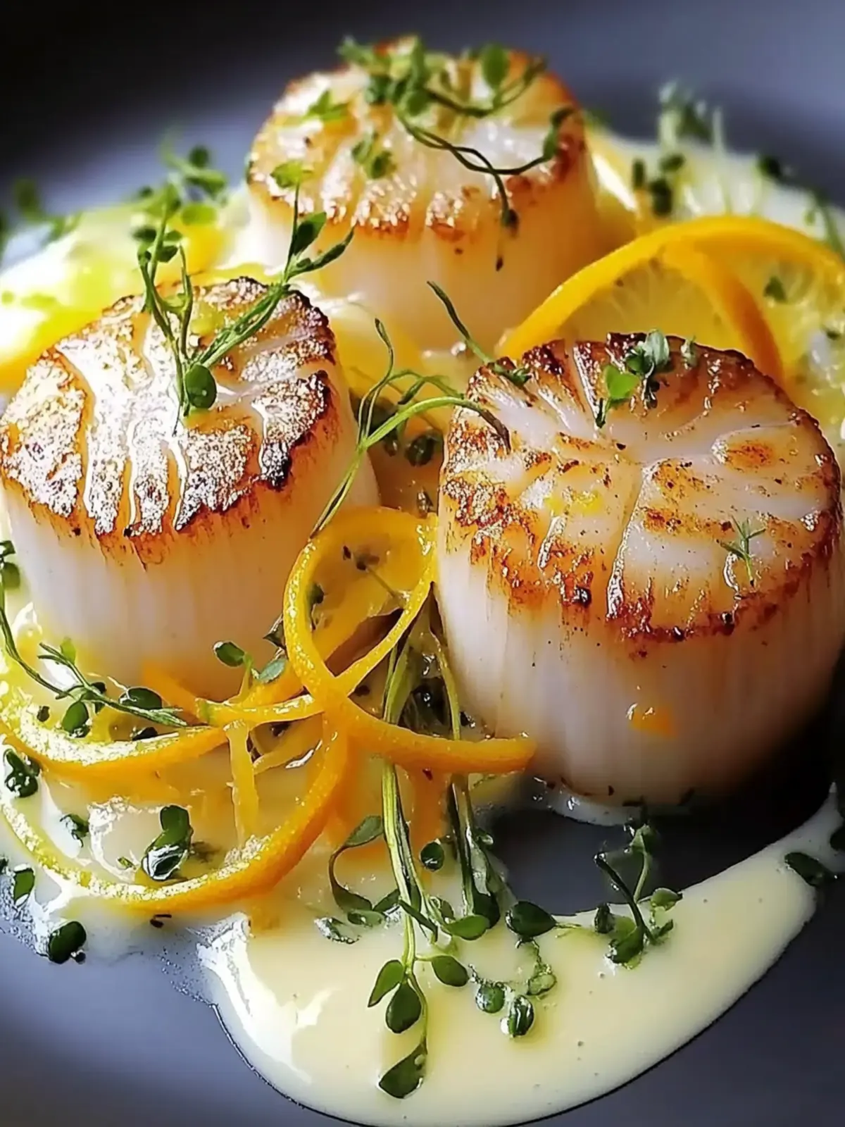 Savor Golden Scallops with Citrus Beurre Blanc & Fennel Slaw 4 Golden Scallops with Citrus Beurre Blanc & Fennel Slaw