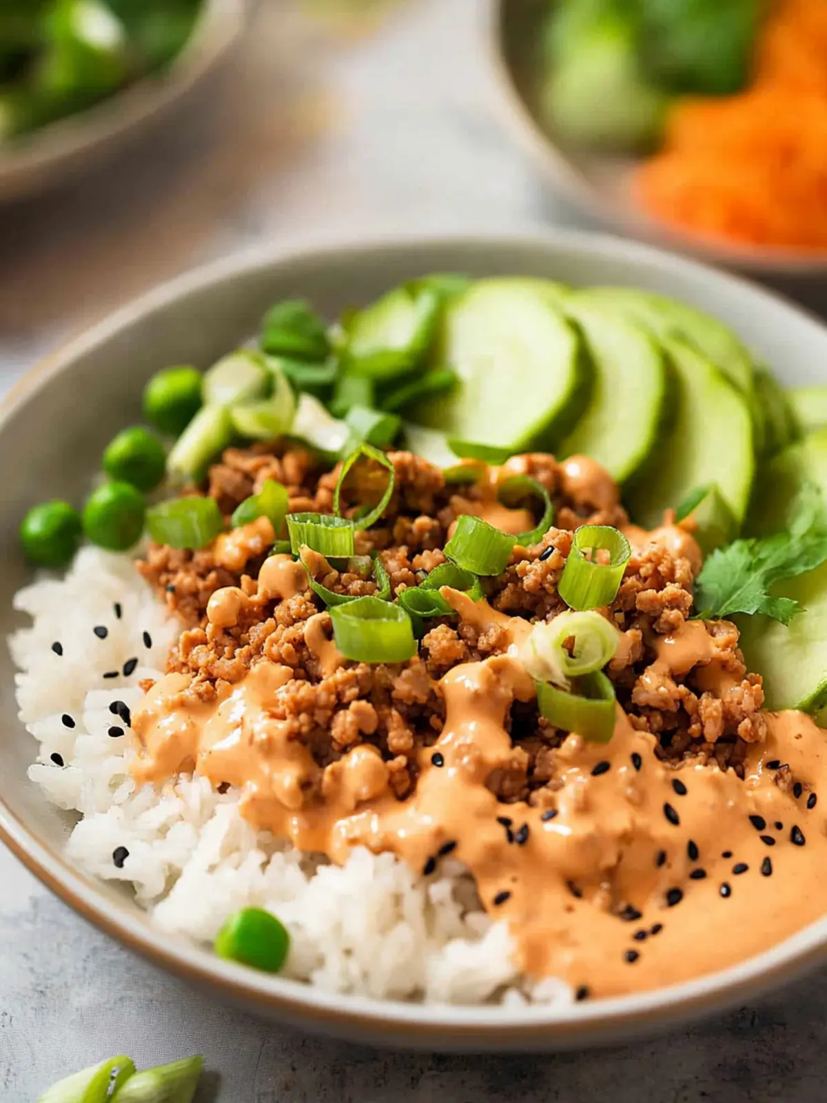 Savory Ground Turkey Rice Bowls with Zesty Bang Bang Sauce 4 Ground Turkey Rice Bowls