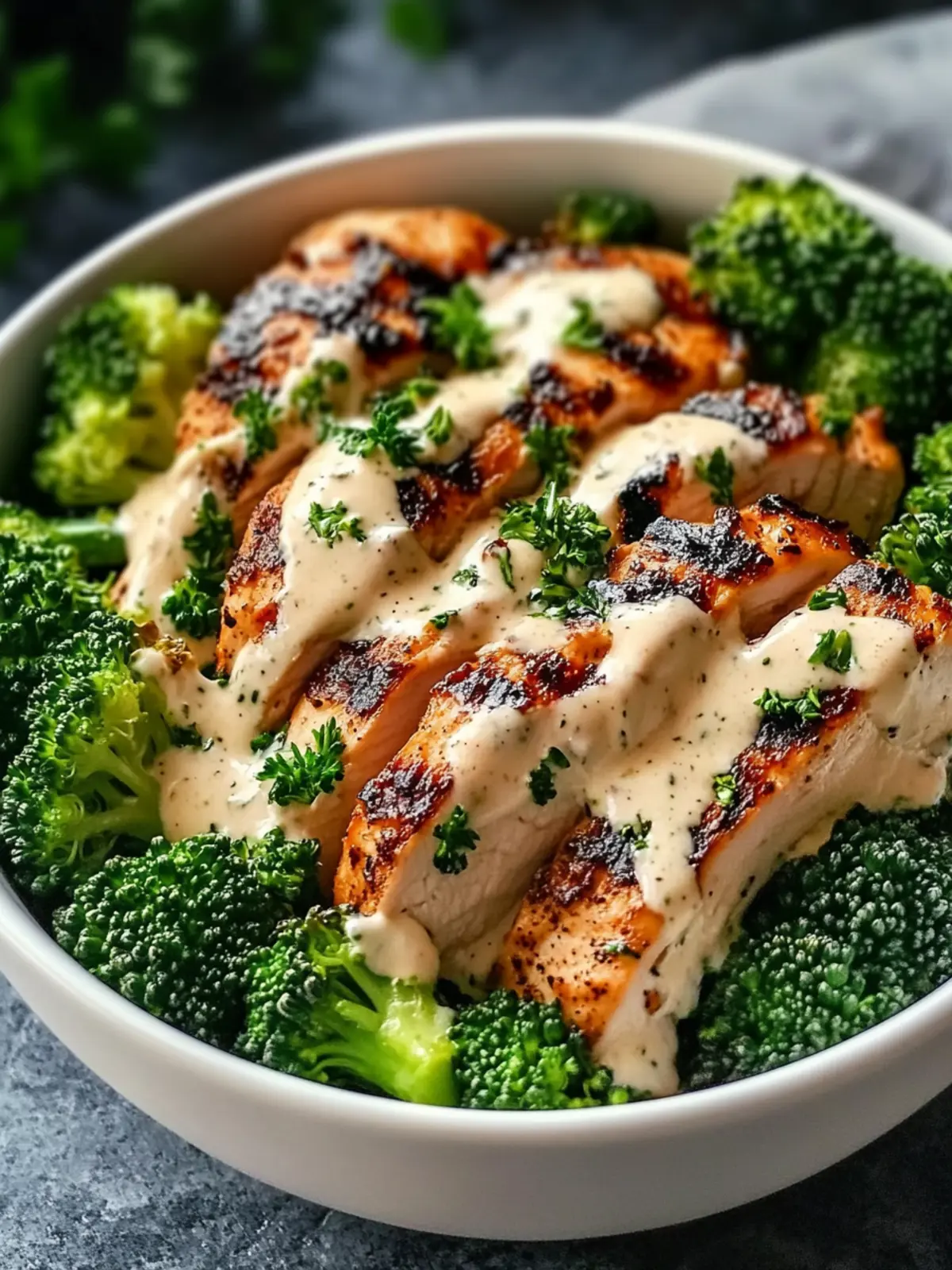 Grilled Chicken & Broccoli Bowls with Creamy Garlic Sauce Bliss 4 Grilled Chicken & Broccoli Bowls with Creamy Garlic Sauce