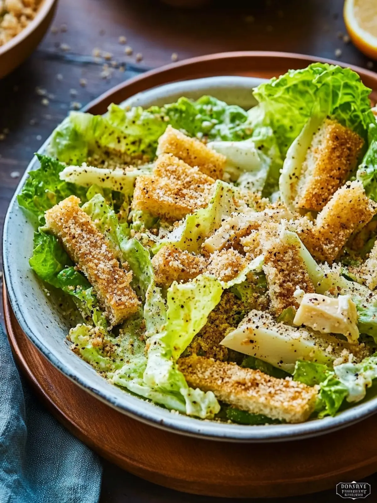 Caesar Salad with Garlic Butter Breadcrumbs