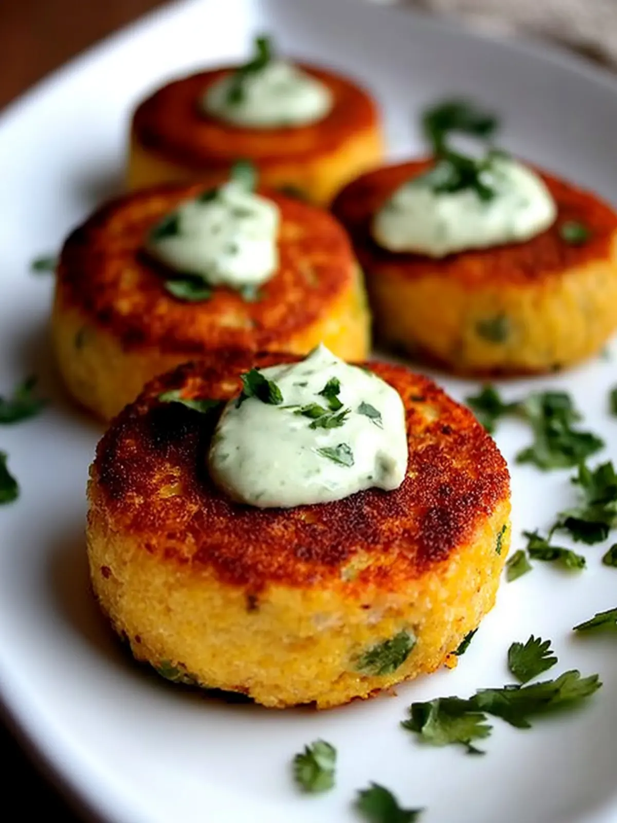 Savory Chorizo Grit Cakes with Cilantro Cream Delight 4 Chorizo Grit Cakes with Cilantro Cream