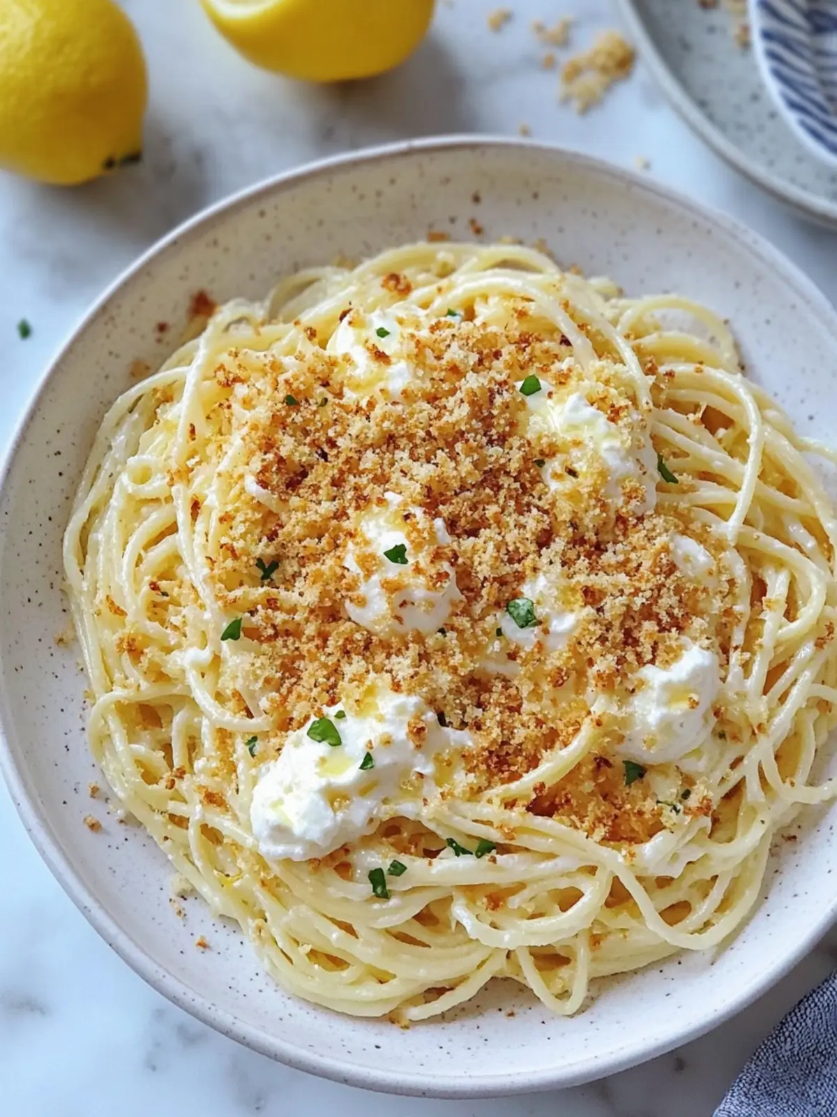 Lemon Fontina Capellini with Stracciatella & Crunchy Breadcrumbs 4 Lemon Fontina Capellini with Stracciatella & Toasted Breadcrumbs