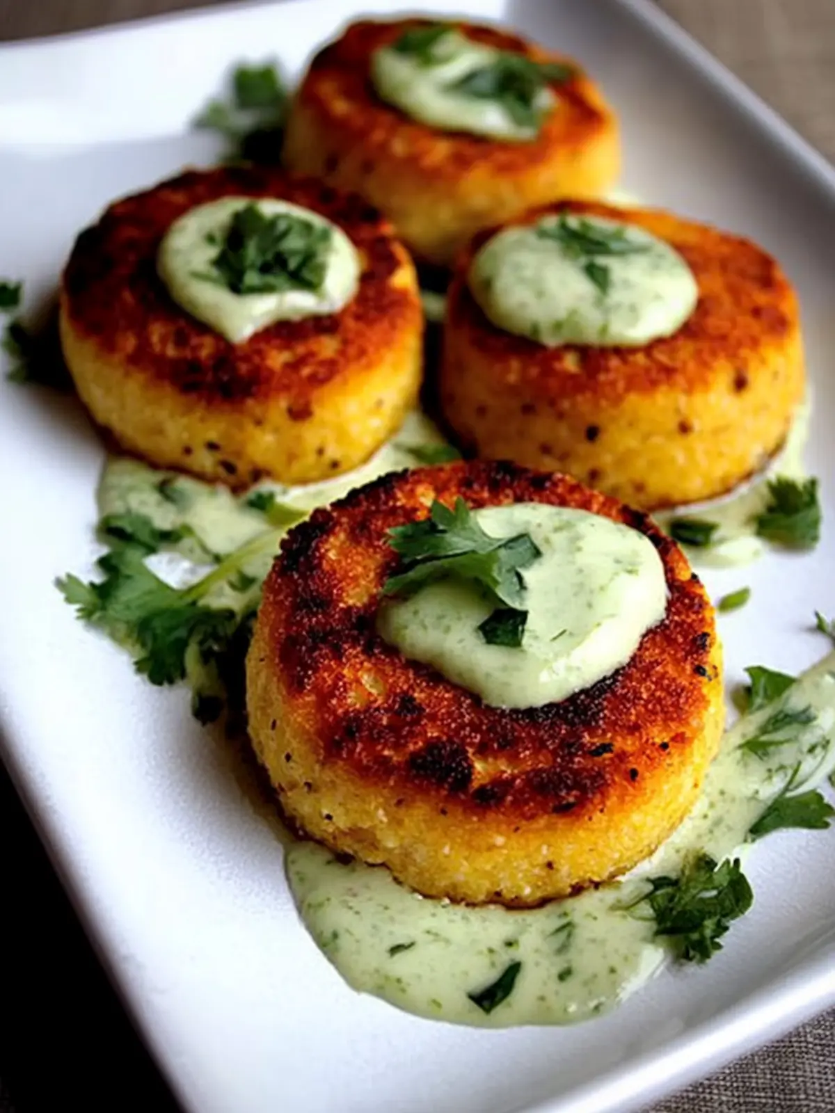 Savory Chorizo Grit Cakes with Cilantro Cream Delight 3 Chorizo Grit Cakes with Cilantro Cream