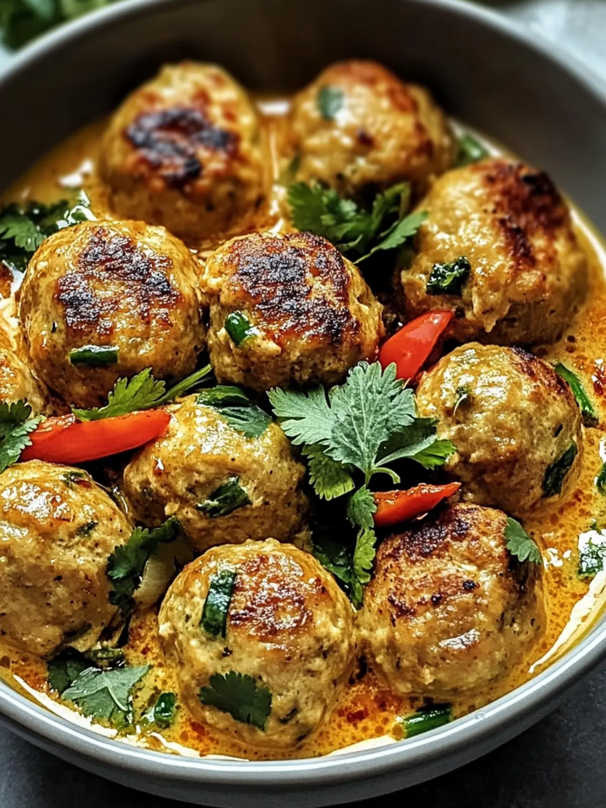 Savory Thai Chicken Meatballs in Creamy Coconut Curry 5 Thai Chicken Meatballs