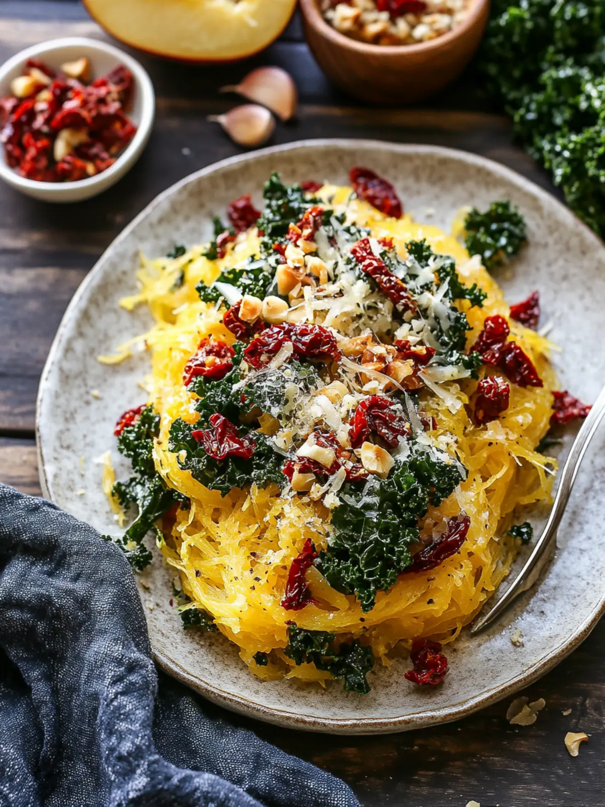 Savory Roasted Garlic and Kale Spaghetti Squash Delight 3 Roasted Garlic and Kale Spaghetti Squash with Sun-Dried Tomatoes