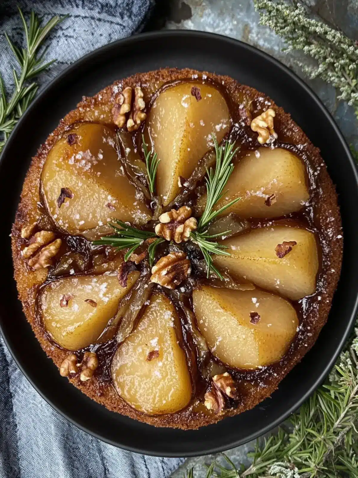 Delicious Pear Upside Down Cake with Rosemary & Walnuts Magic 3 Pear Upside Down Cake with Rosemary & Walnuts