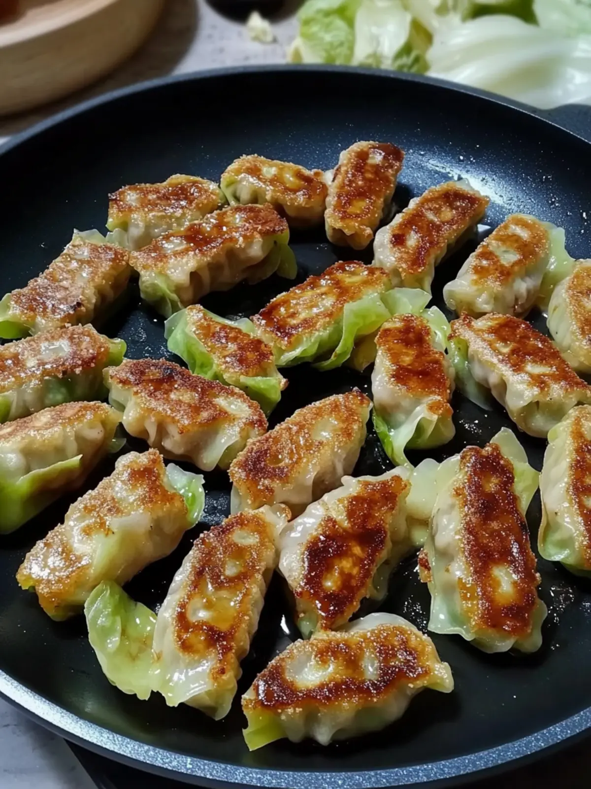 Keto Potstickers Filling Wrapped in Cabbage and Crispy Fried 4 Keto Potstickers Filling Wrapped in Cabbage and Fried in Sesame Oil