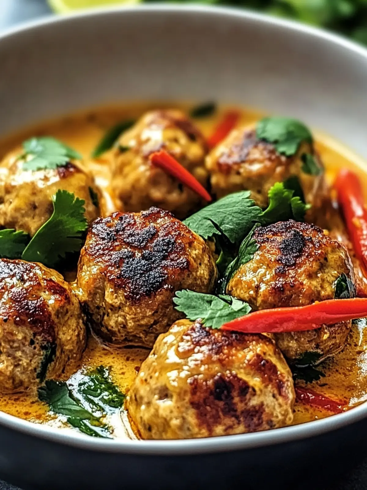 Savory Thai Chicken Meatballs in Creamy Coconut Curry 2 Thai Chicken Meatballs