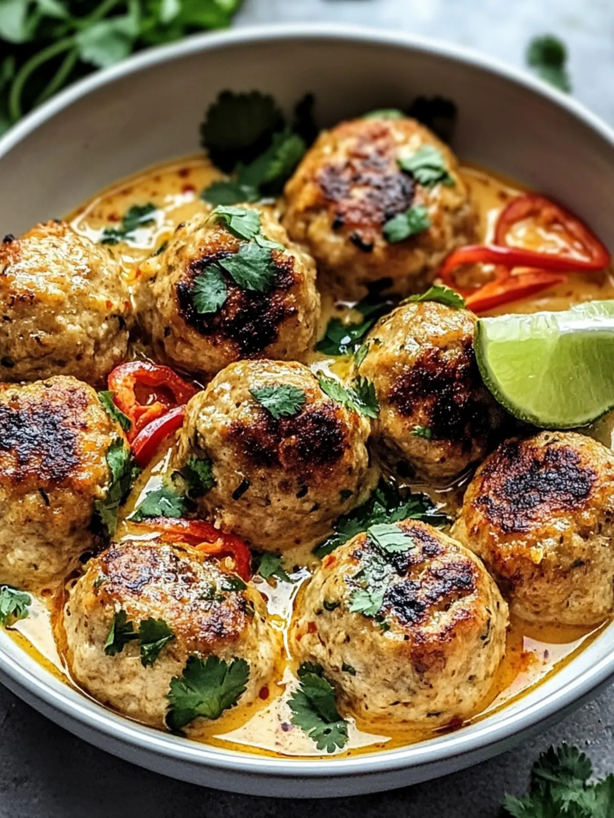 Savory Thai Chicken Meatballs in Creamy Coconut Curry 4 Thai Chicken Meatballs