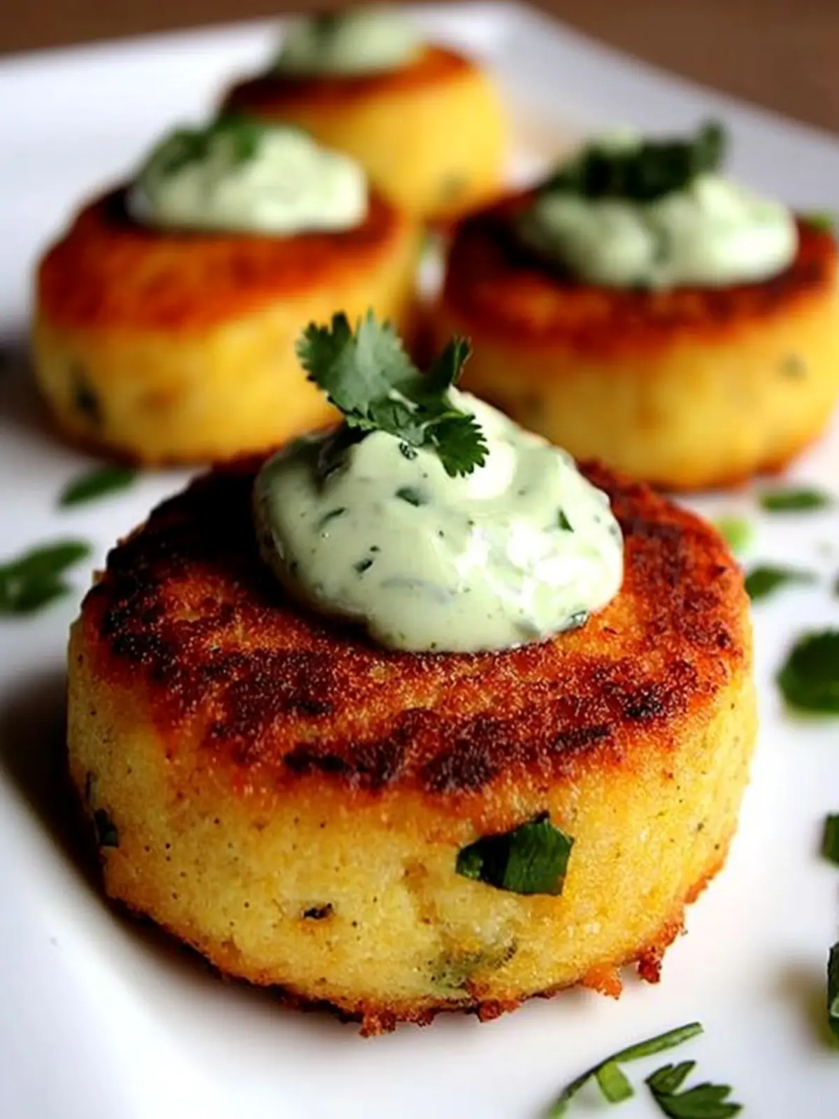 Savory Chorizo Grit Cakes with Cilantro Cream Delight 5 Chorizo Grit Cakes with Cilantro Cream