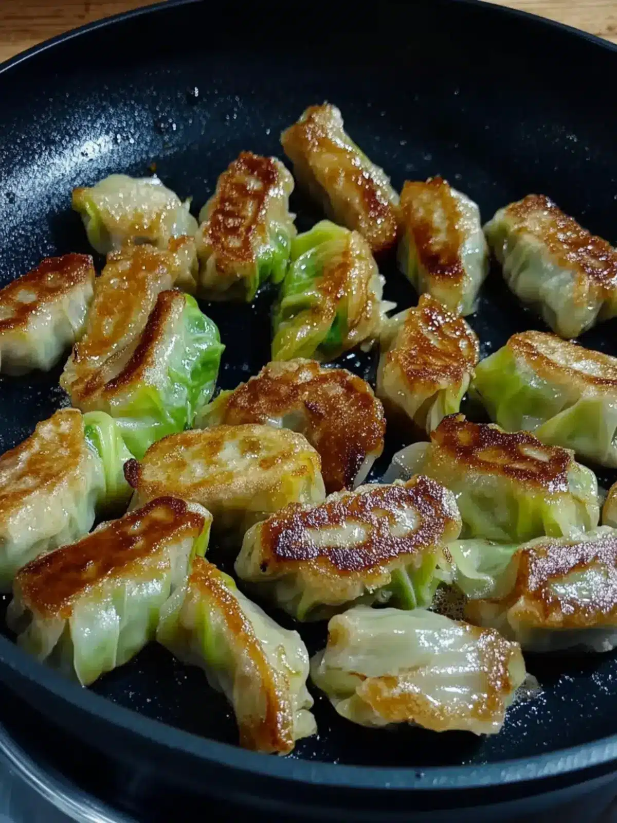 Keto Potstickers Filling Wrapped in Cabbage and Crispy Fried 2 Keto Potstickers Filling Wrapped in Cabbage and Fried in Sesame Oil