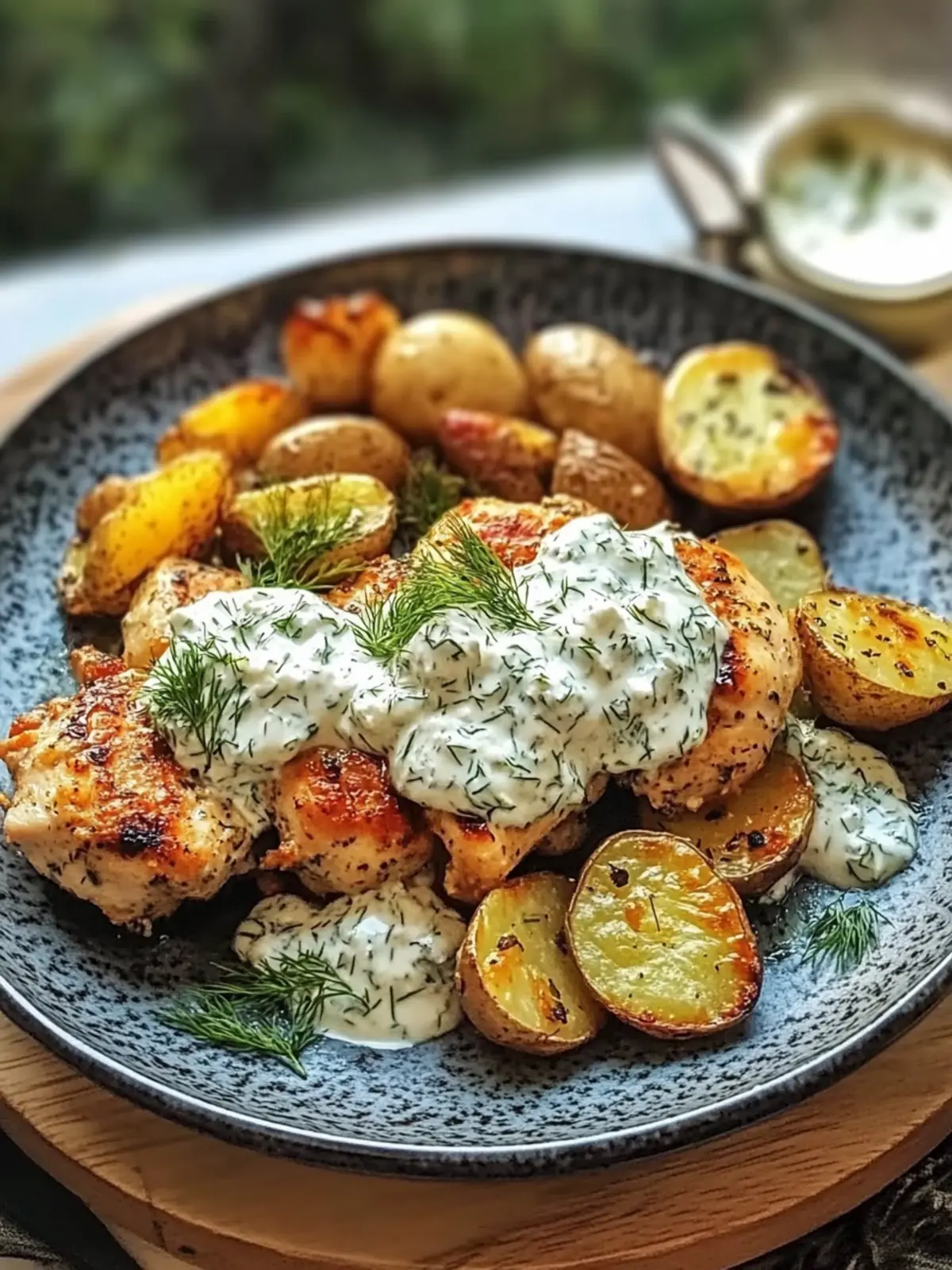 Spicy Yogurt Marinated Chicken with Dill Feta Cream Delight 3 Spicy Yogurt Marinated Chicken with Dill Feta Cream & Crispy Baby Potatoes