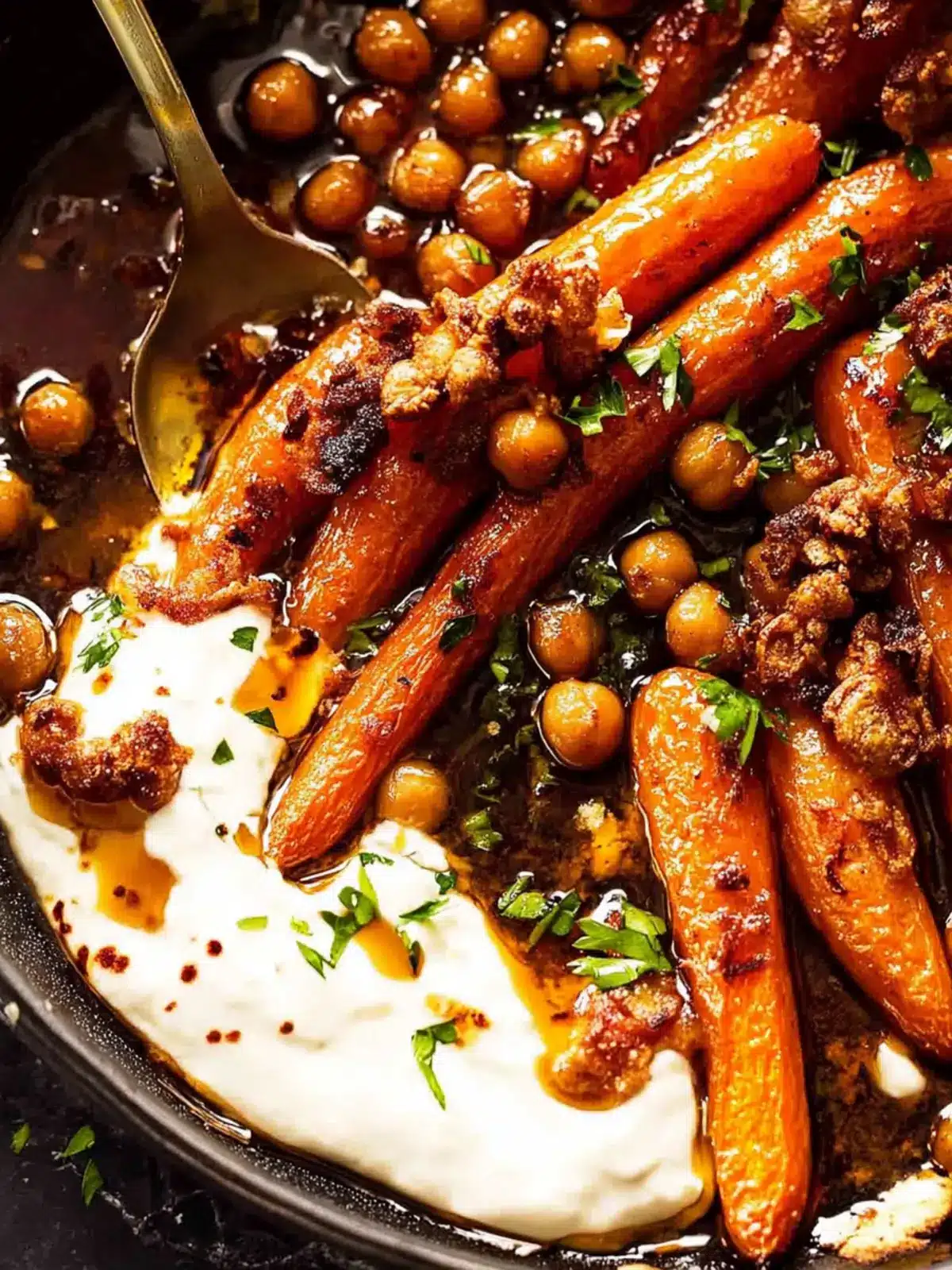 Spicy Maple Roast Carrots with Crispy Chickpeas Delight 2 Spicy maple roast carrots with crispy chickpeas and yogurt sauce