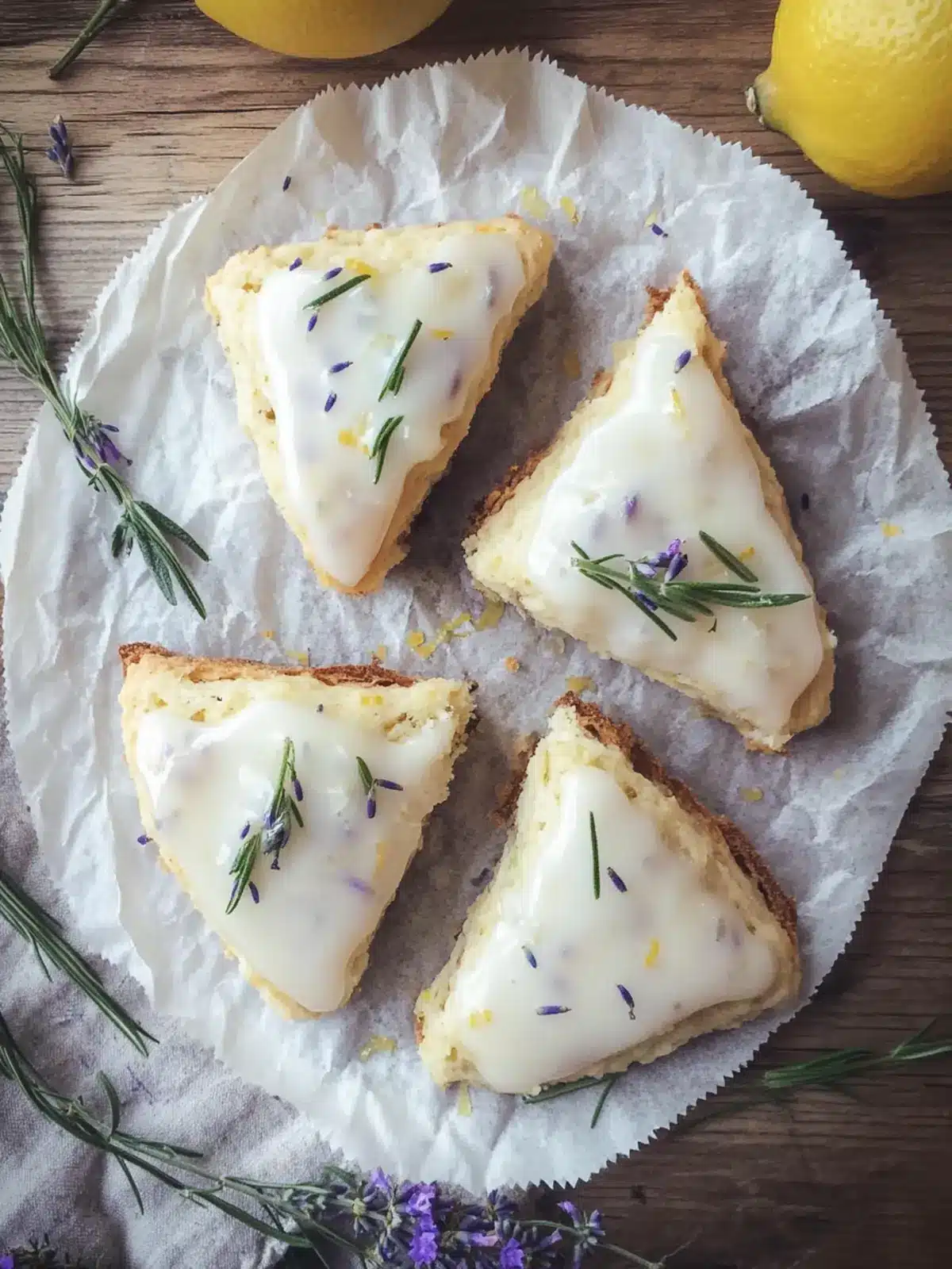 Lavender & Rosemary Scones with Lemon Glaze for Brunch Bliss 2 Lavender & Rosemary Scones + Lemon Glaze