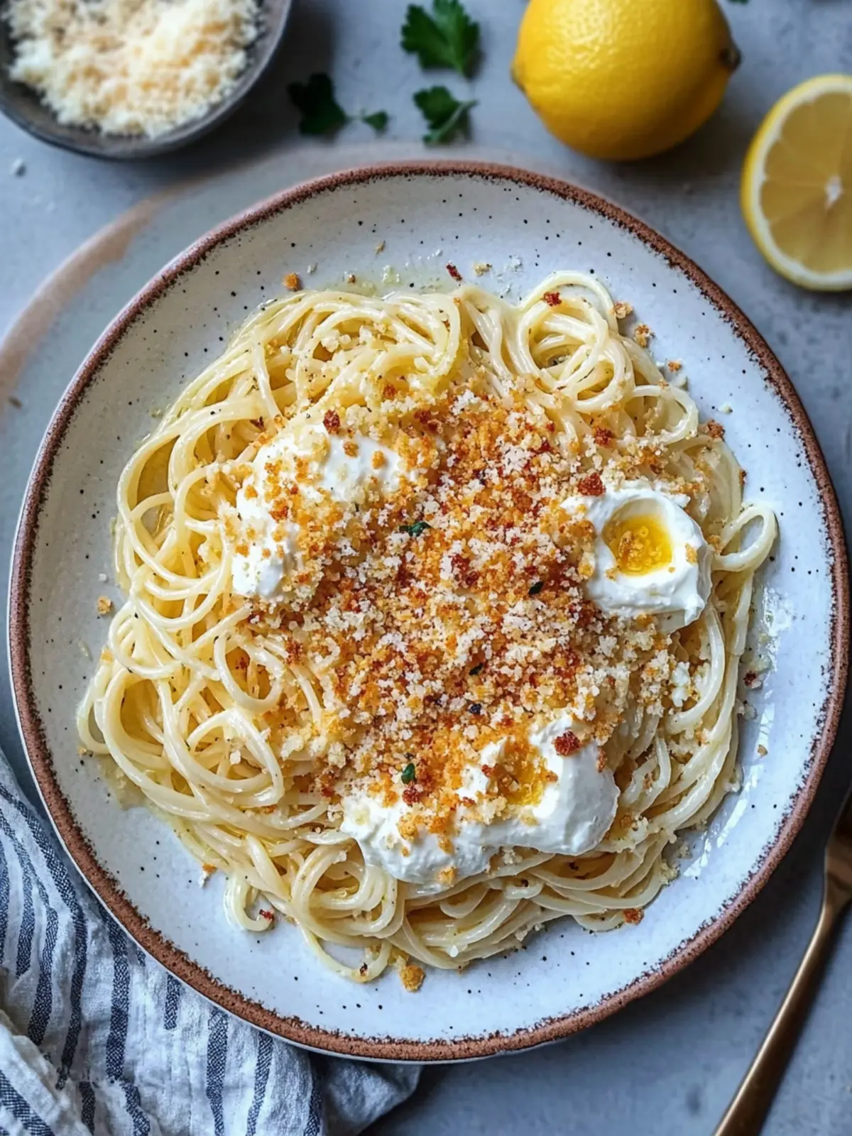 Lemon Fontina Capellini with Stracciatella & Crunchy Breadcrumbs 5 Lemon Fontina Capellini with Stracciatella & Toasted Breadcrumbs