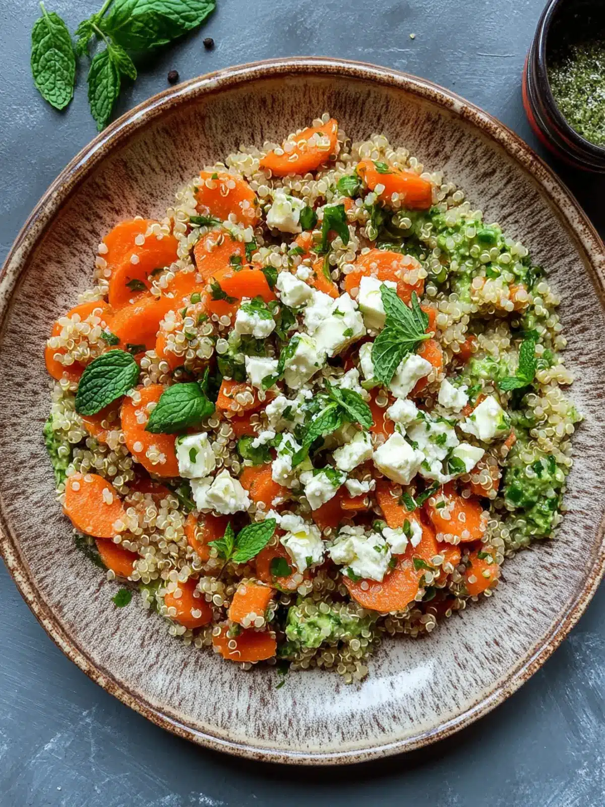 Carrot Feta & Quinoa Salad with Mint Basil Hummus Bliss 5 Carrot, Feta & Quinoa Salad with Mint Basil Hummus