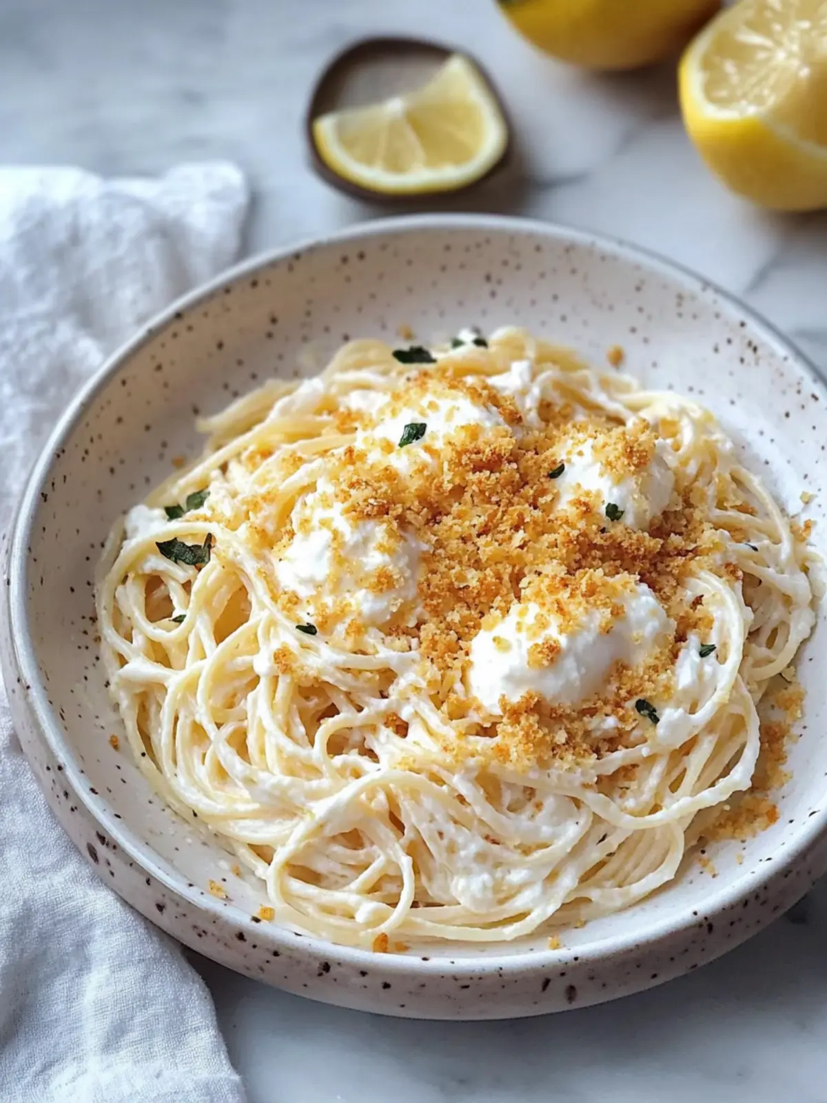 Lemon Fontina Capellini with Stracciatella & Crunchy Breadcrumbs 3 Lemon Fontina Capellini with Stracciatella & Toasted Breadcrumbs