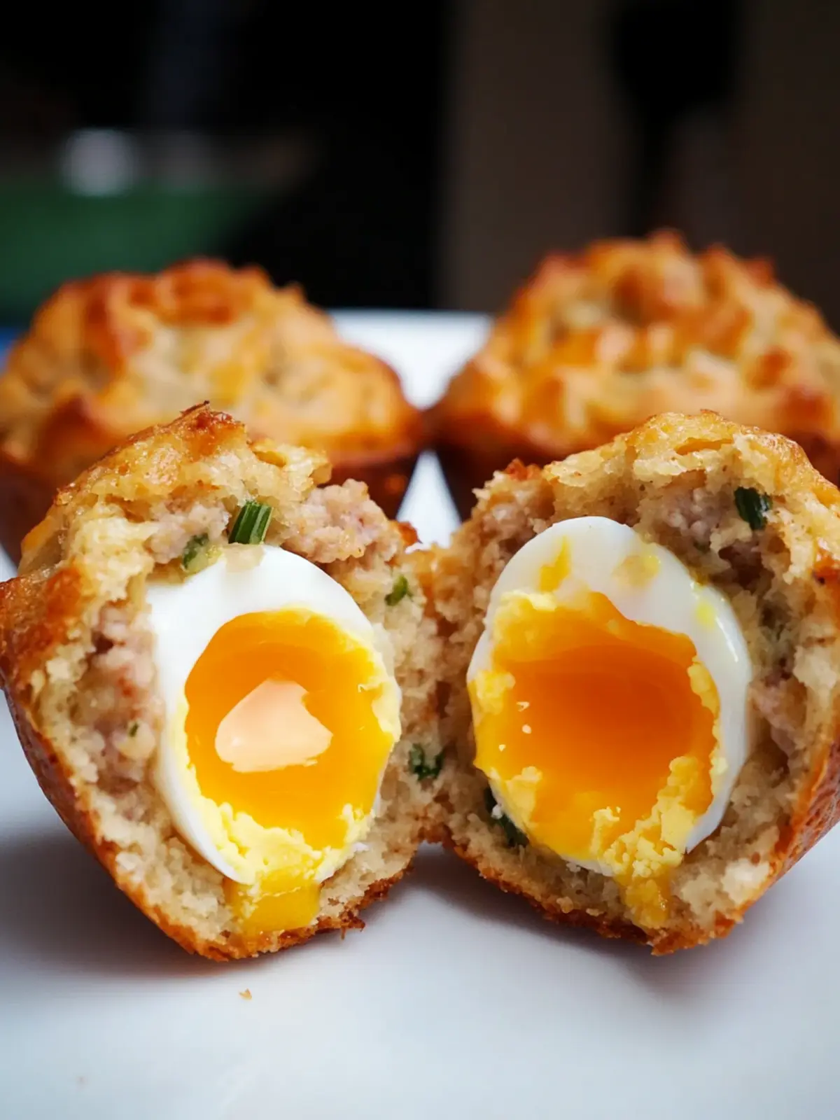 Savoring Sausage, Cheddar, and Chive Muffin with Soft Boiled Egg 5 Sausage, Cheddar, and Chive Muffin with Soft Boiled Egg