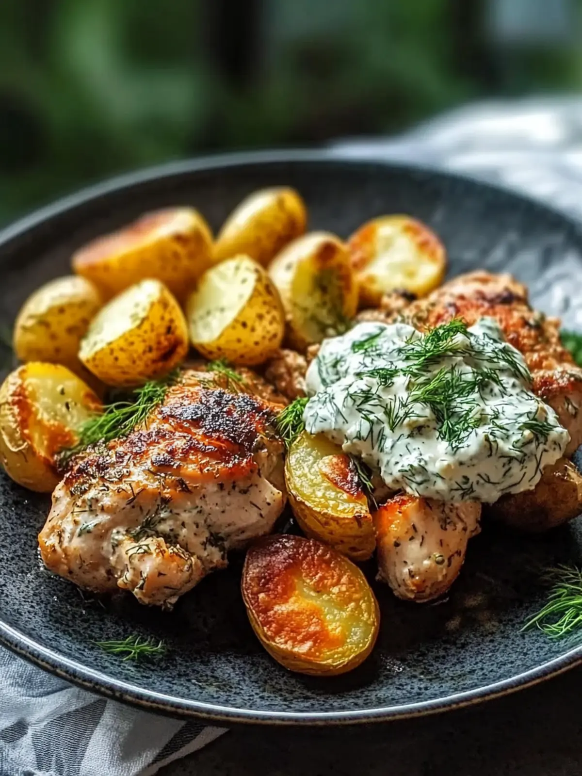 Spicy Yogurt Marinated Chicken with Dill Feta Cream Delight 4 Spicy Yogurt Marinated Chicken with Dill Feta Cream & Crispy Baby Potatoes