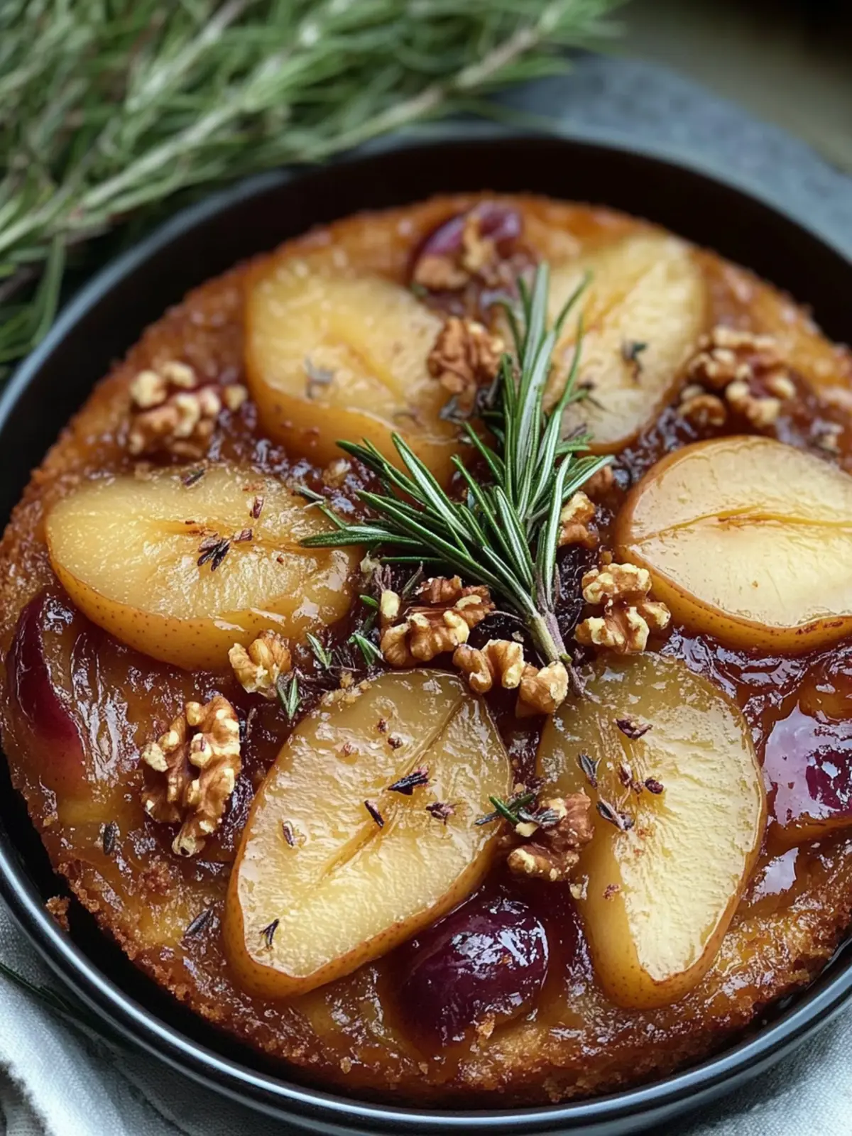 Delicious Pear Upside Down Cake with Rosemary & Walnuts Magic 5 Pear Upside Down Cake with Rosemary & Walnuts