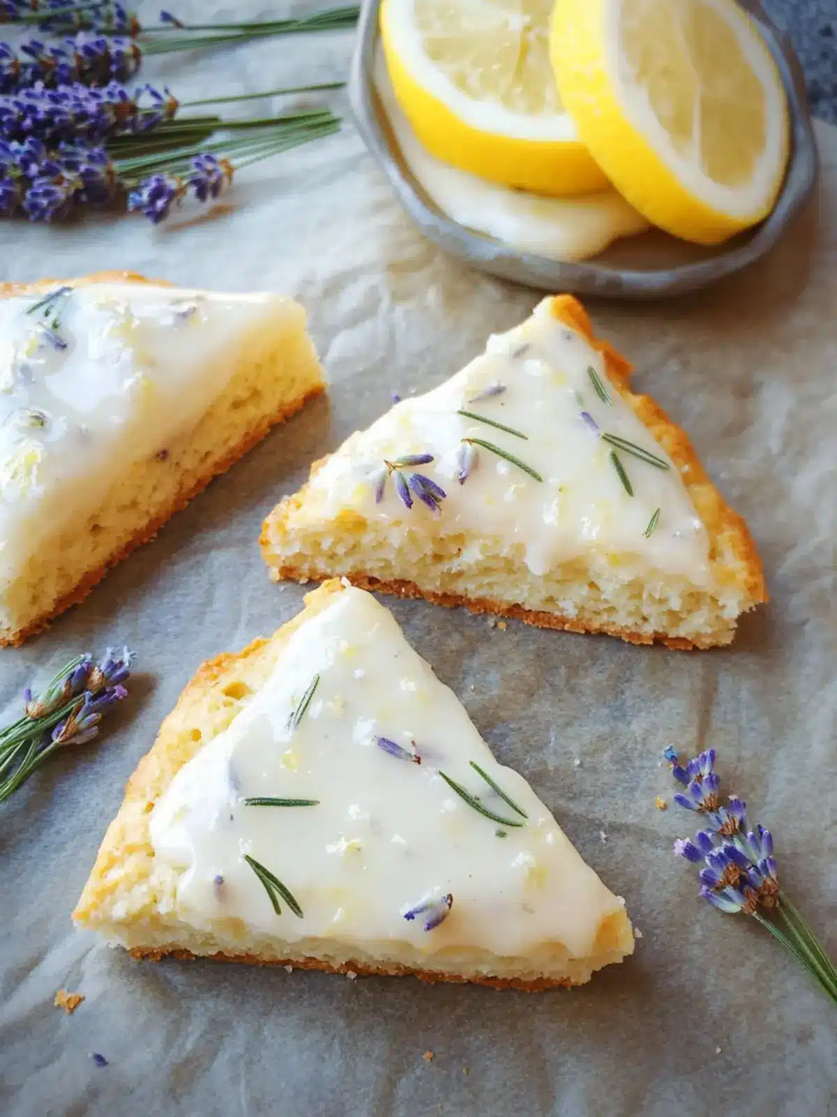 Lavender & Rosemary Scones with Lemon Glaze for Brunch Bliss 3 Lavender & Rosemary Scones + Lemon Glaze
