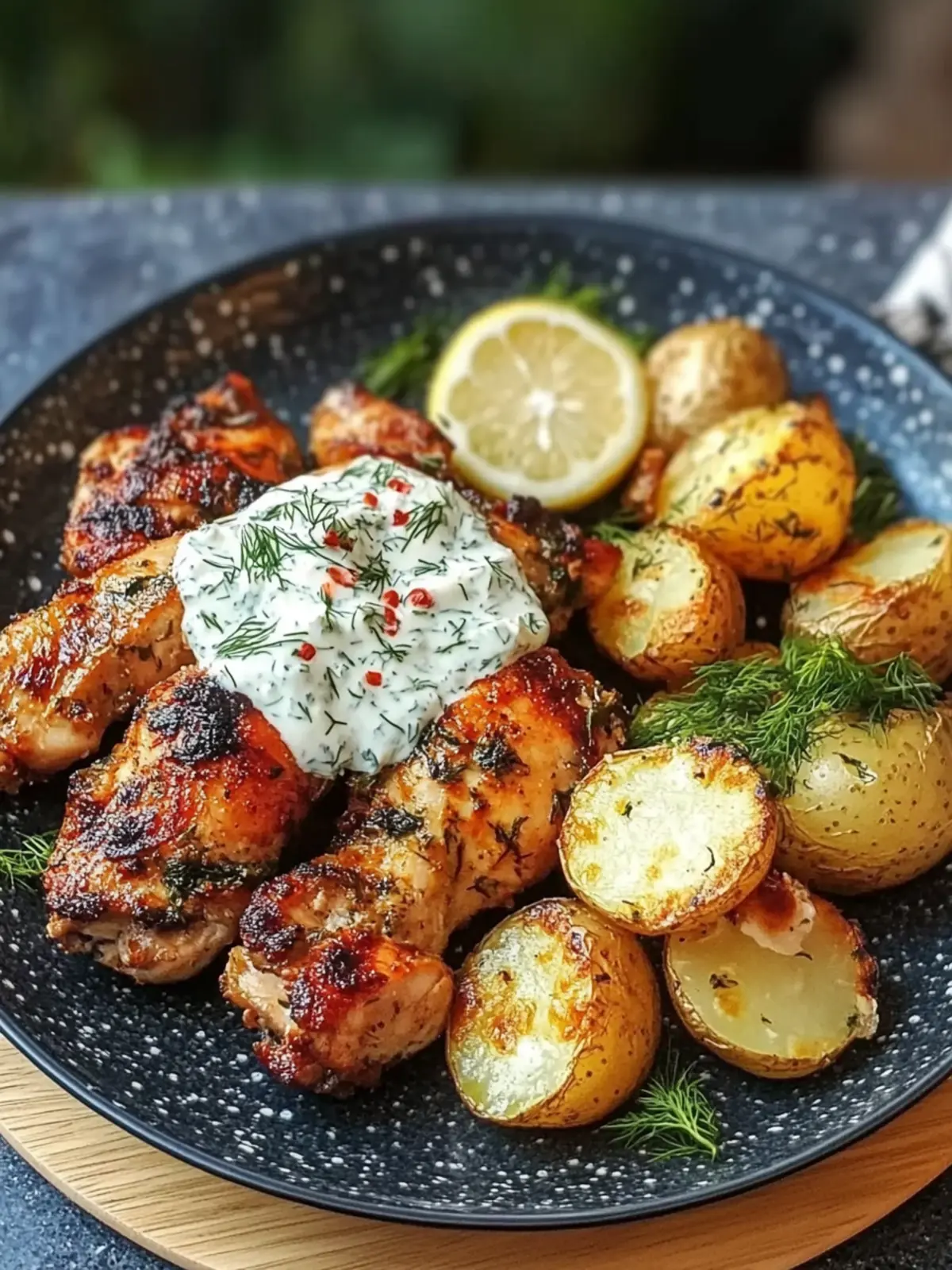 Spicy Yogurt Marinated Chicken with Dill Feta Cream Delight 5 Spicy Yogurt Marinated Chicken with Dill Feta Cream & Crispy Baby Potatoes