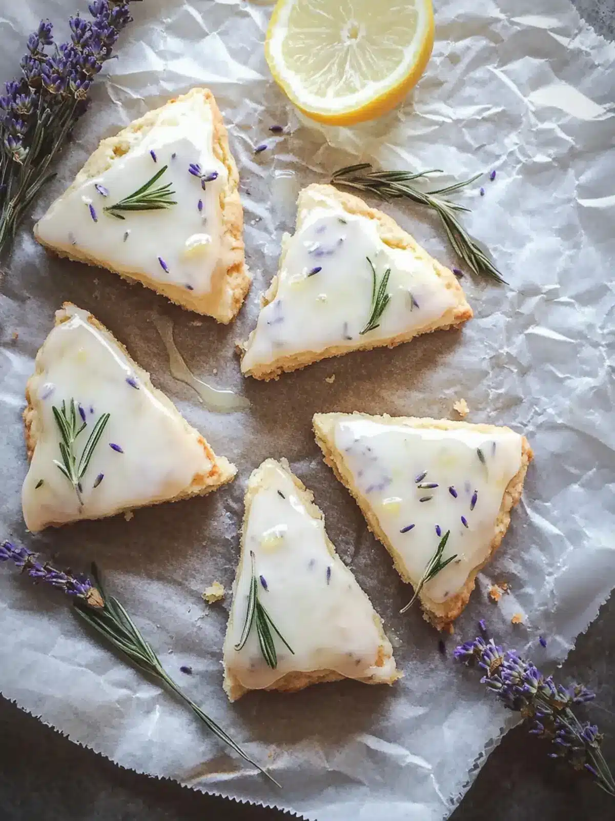 Lavender & Rosemary Scones with Lemon Glaze for Brunch Bliss 4 Lavender & Rosemary Scones + Lemon Glaze