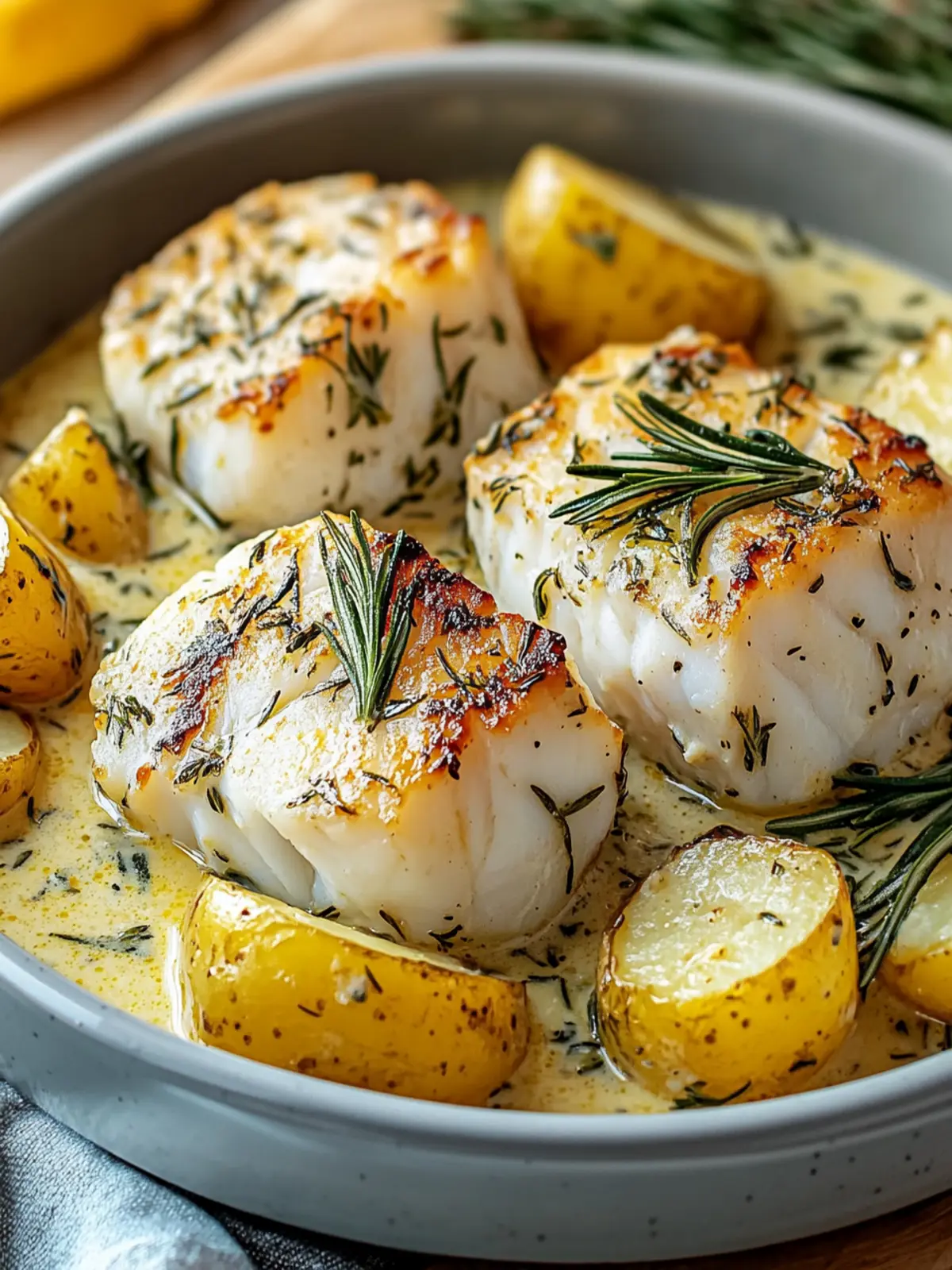 Cod & Potatoes in Rosemary Cream Sauce: Comfort Awaits You 2 Cod & Potatoes in Rosemary Cream Sauce