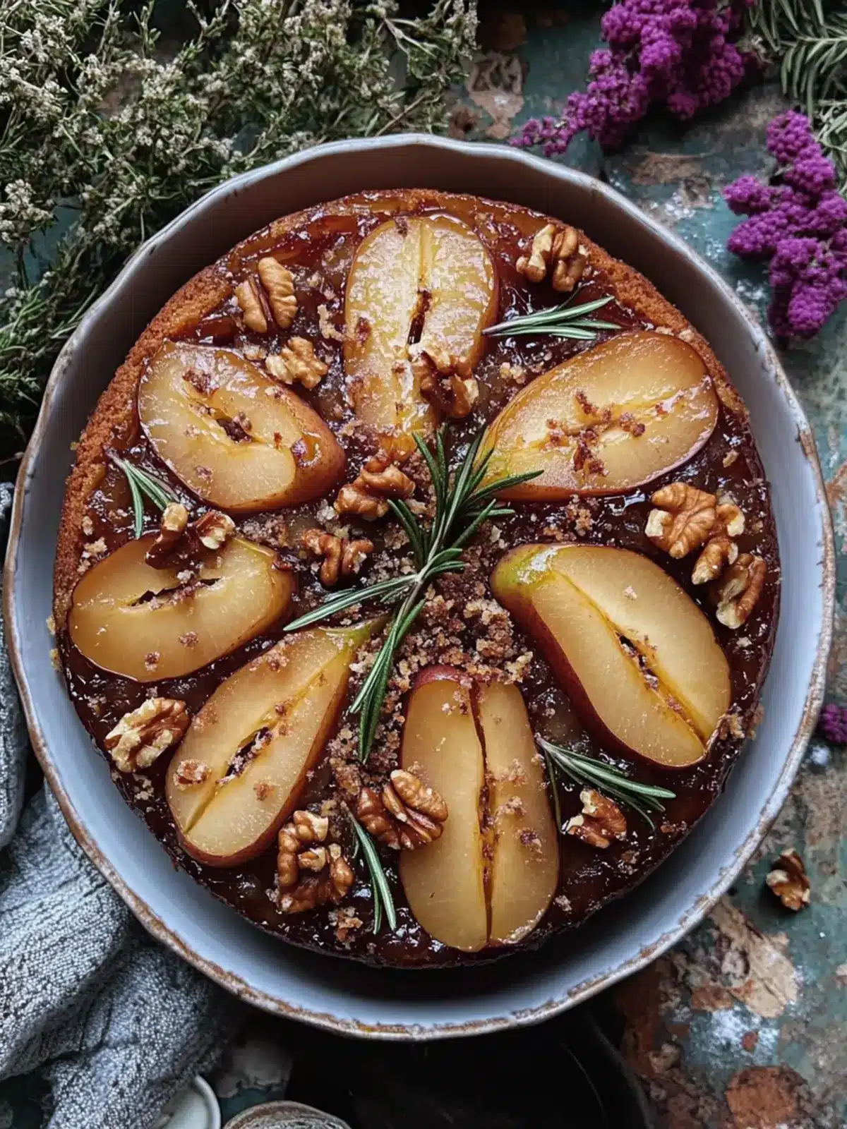 Delicious Pear Upside Down Cake with Rosemary & Walnuts Magic 4 Pear Upside Down Cake with Rosemary & Walnuts