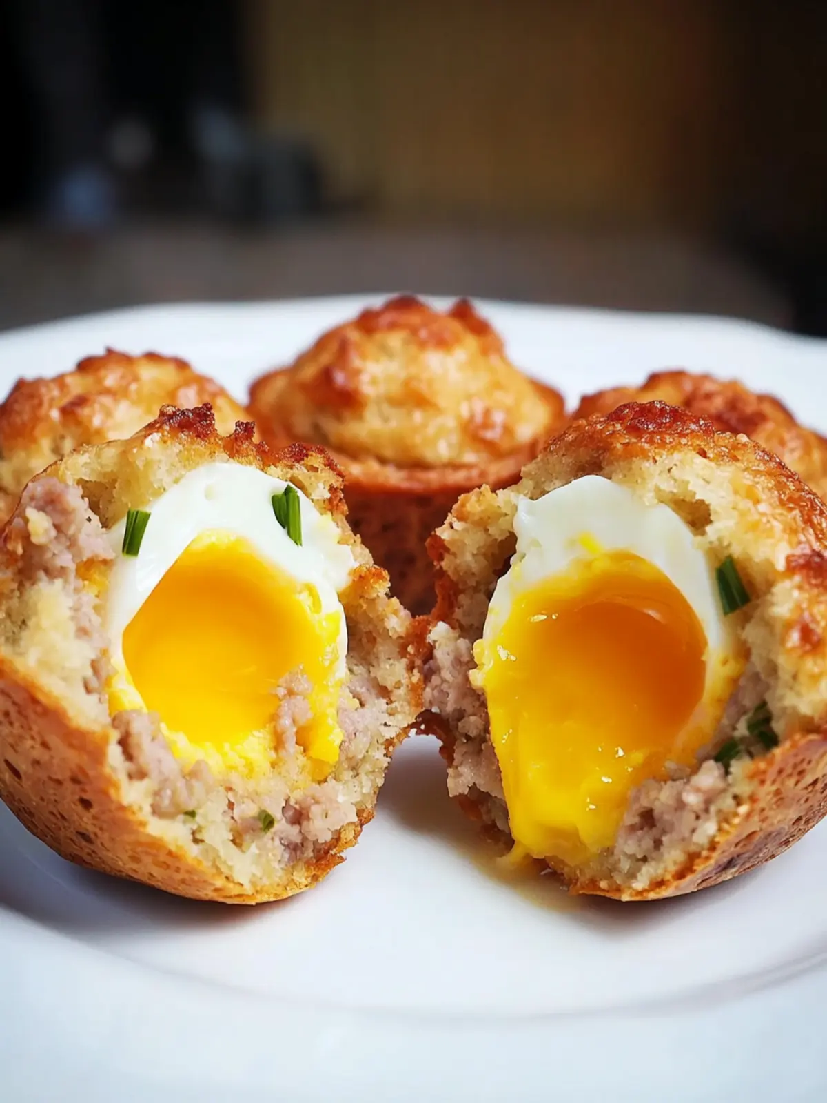 Savoring Sausage, Cheddar, and Chive Muffin with Soft Boiled Egg 4 Sausage, Cheddar, and Chive Muffin with Soft Boiled Egg