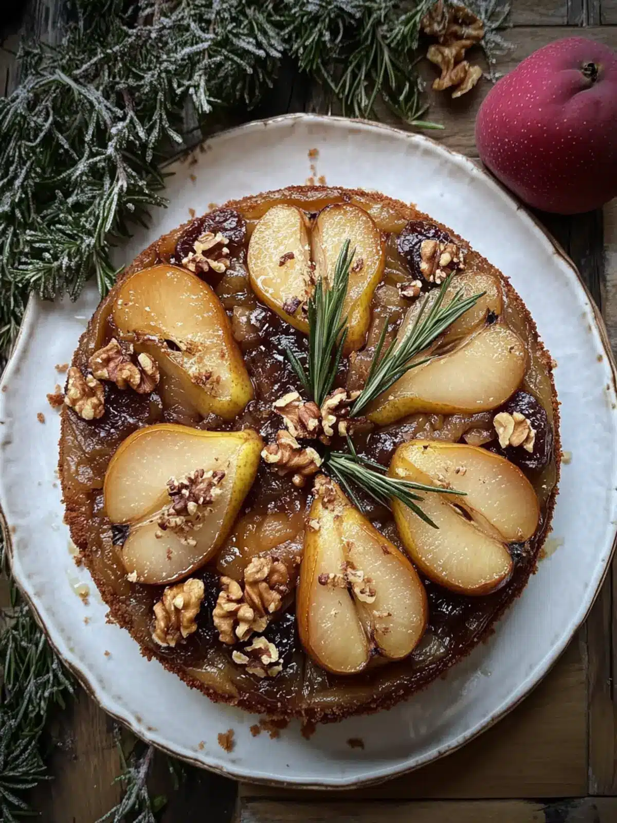 Delicious Pear Upside Down Cake with Rosemary & Walnuts Magic 2 Pear Upside Down Cake with Rosemary & Walnuts