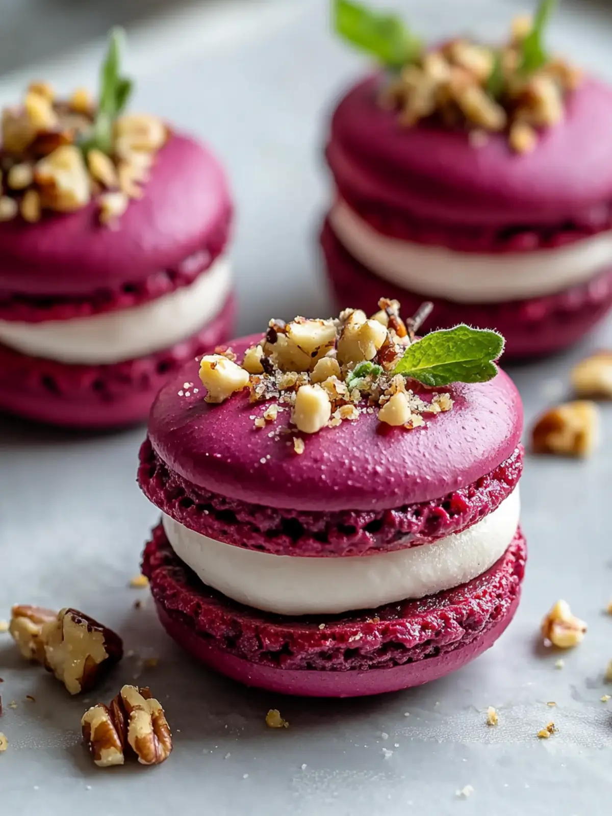 Savory Beet Macarons with Goat Cheese & Walnut Crunch Delight 3 Savory Beet Macarons with Goat Cheese & Walnut Crunch