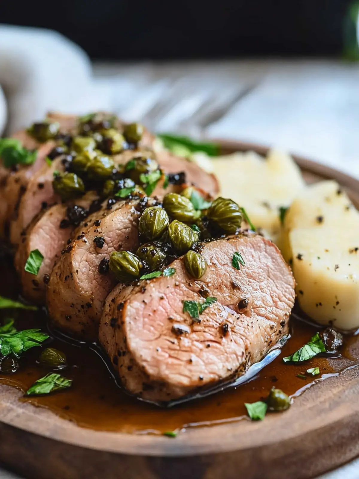 Savory Pork Tenderloin with Balsamic Caper Pan Sauce Delight 3 Pork Tenderloin with Balsamic Caper Pan Sauce