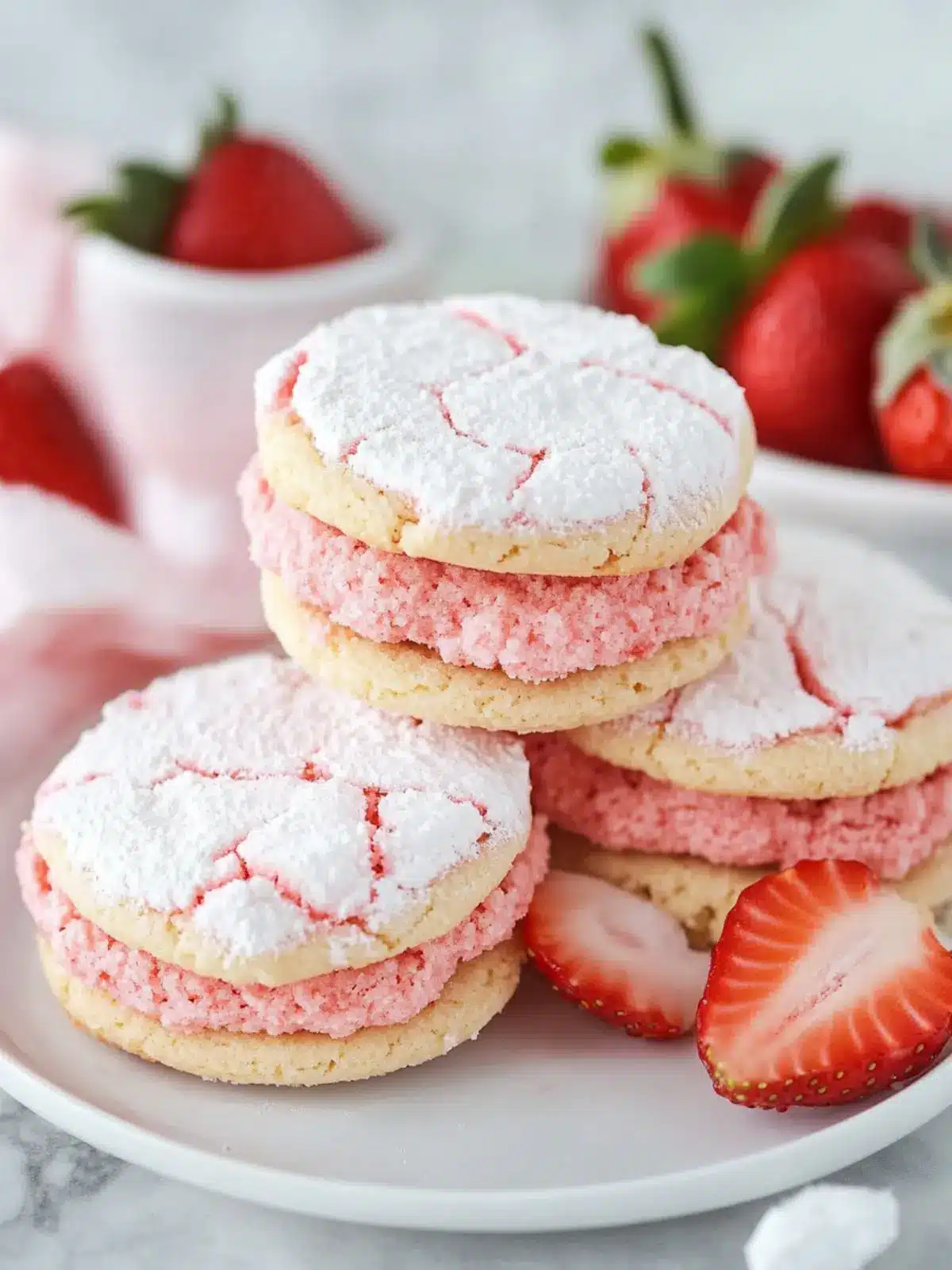 Soft Strawberry Cake Mix Sandwich Cookies You'll Adore! 2 Soft Strawberry Cake Mix Sandwich Cookies