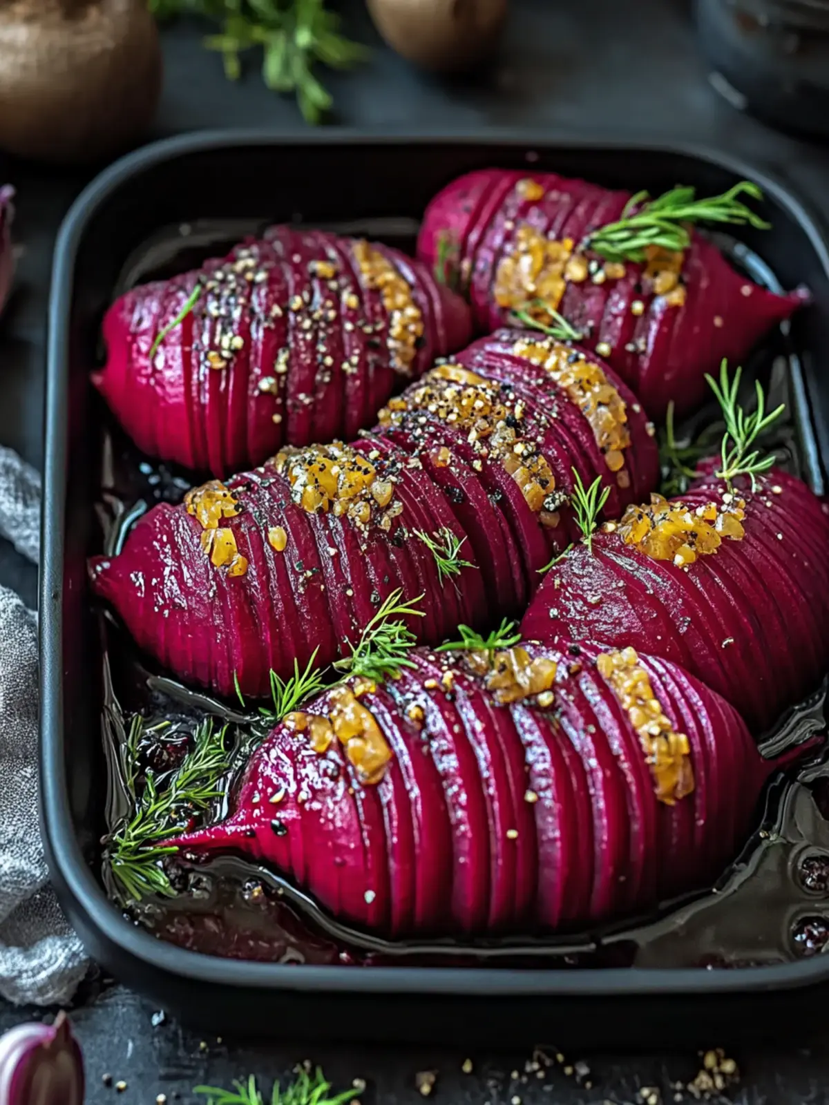 Roasted Hasselback Beets with Creamy Dill: A Colorful Delight 2 Roasted Hasselback Beets