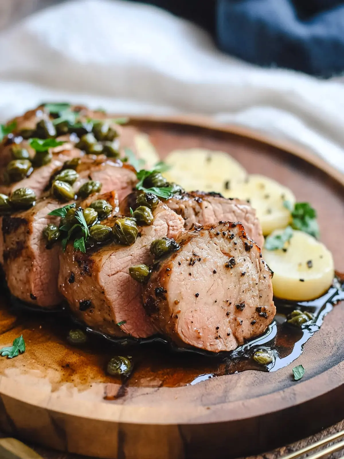 Savory Pork Tenderloin with Balsamic Caper Pan Sauce Delight 2 Pork Tenderloin with Balsamic Caper Pan Sauce