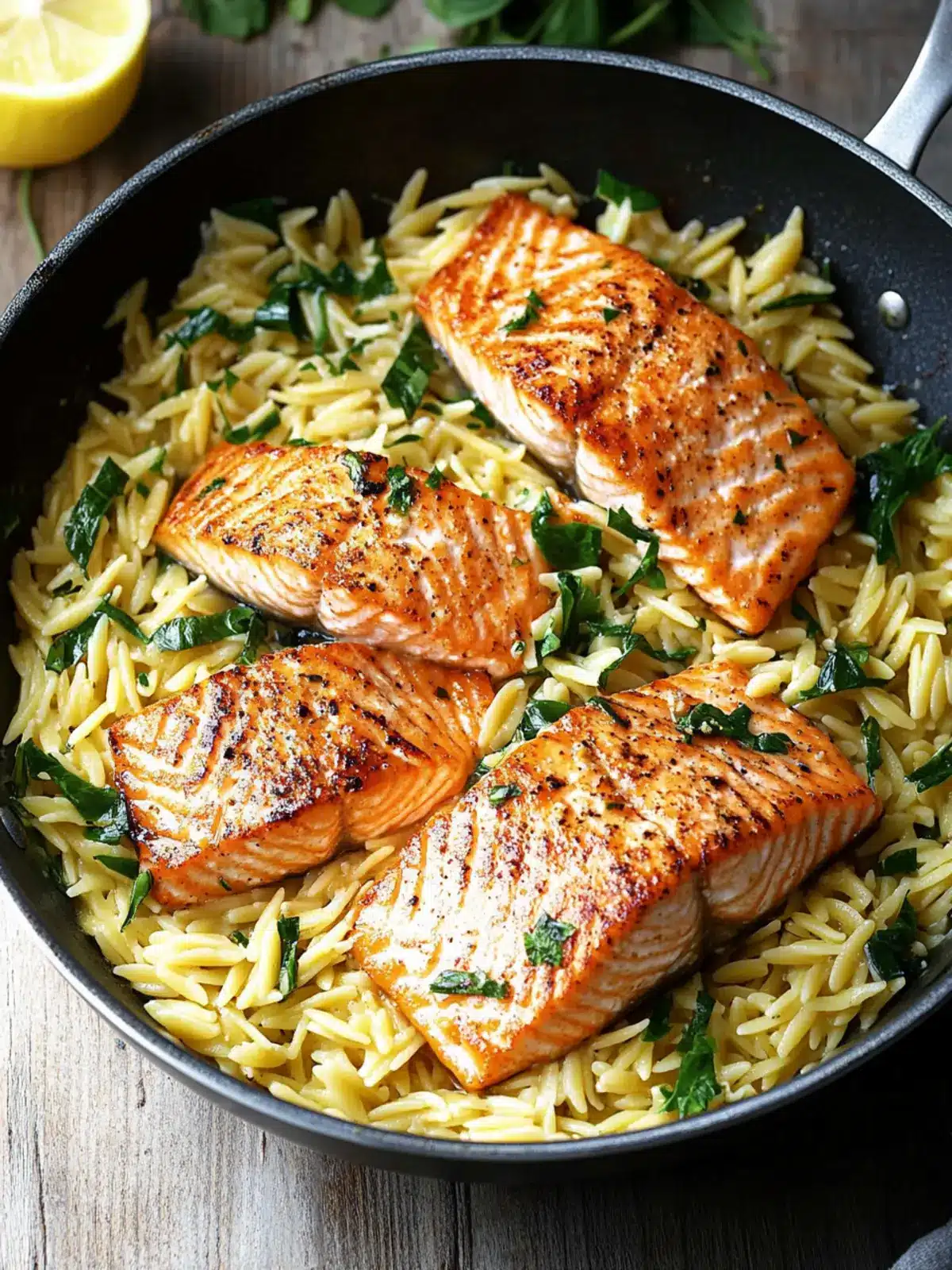 One Skillet Salmon with Lemon Orzo for Easy Weeknight Bliss 5 One Skillet Salmon with Lemon Orzo