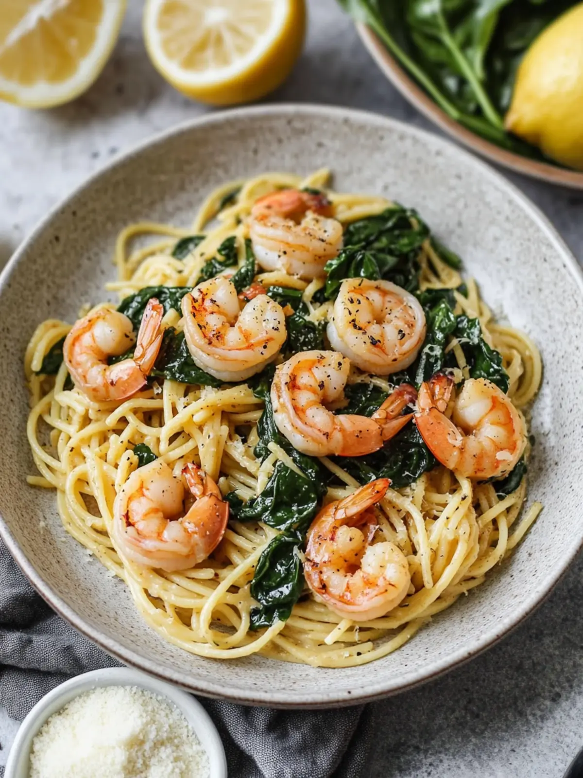 Lemon Garlic Shrimp Pasta With Spinach