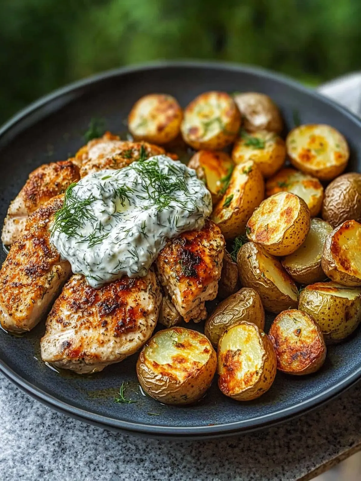 Yogurt Marinated Chicken with Dill Feta Cream & Crispy Potatoes 5 Yogurt Marinated Chicken with Dill Feta Cream & Crispy Baby Potatoes