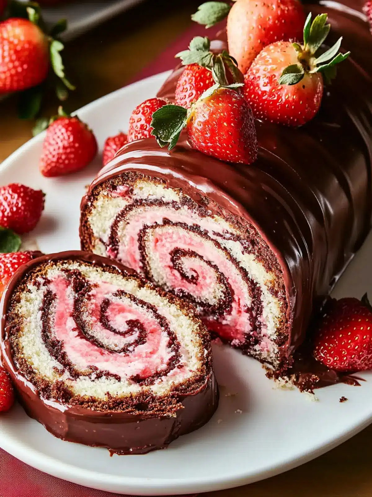 Chocolate-Covered Strawberry Swiss Roll Cake
