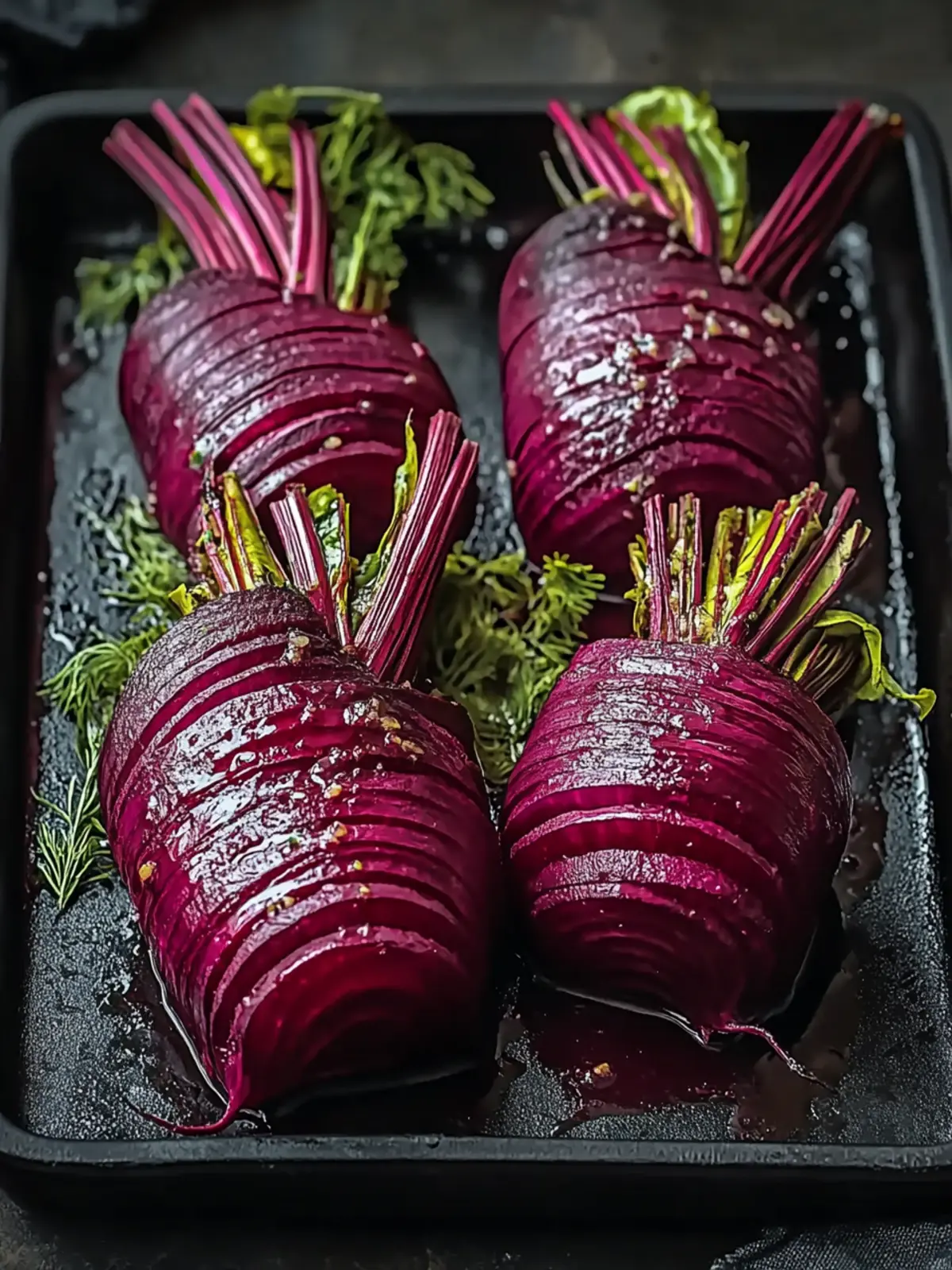 Roasted Hasselback Beets with Creamy Dill: A Colorful Delight 3 Roasted Hasselback Beets