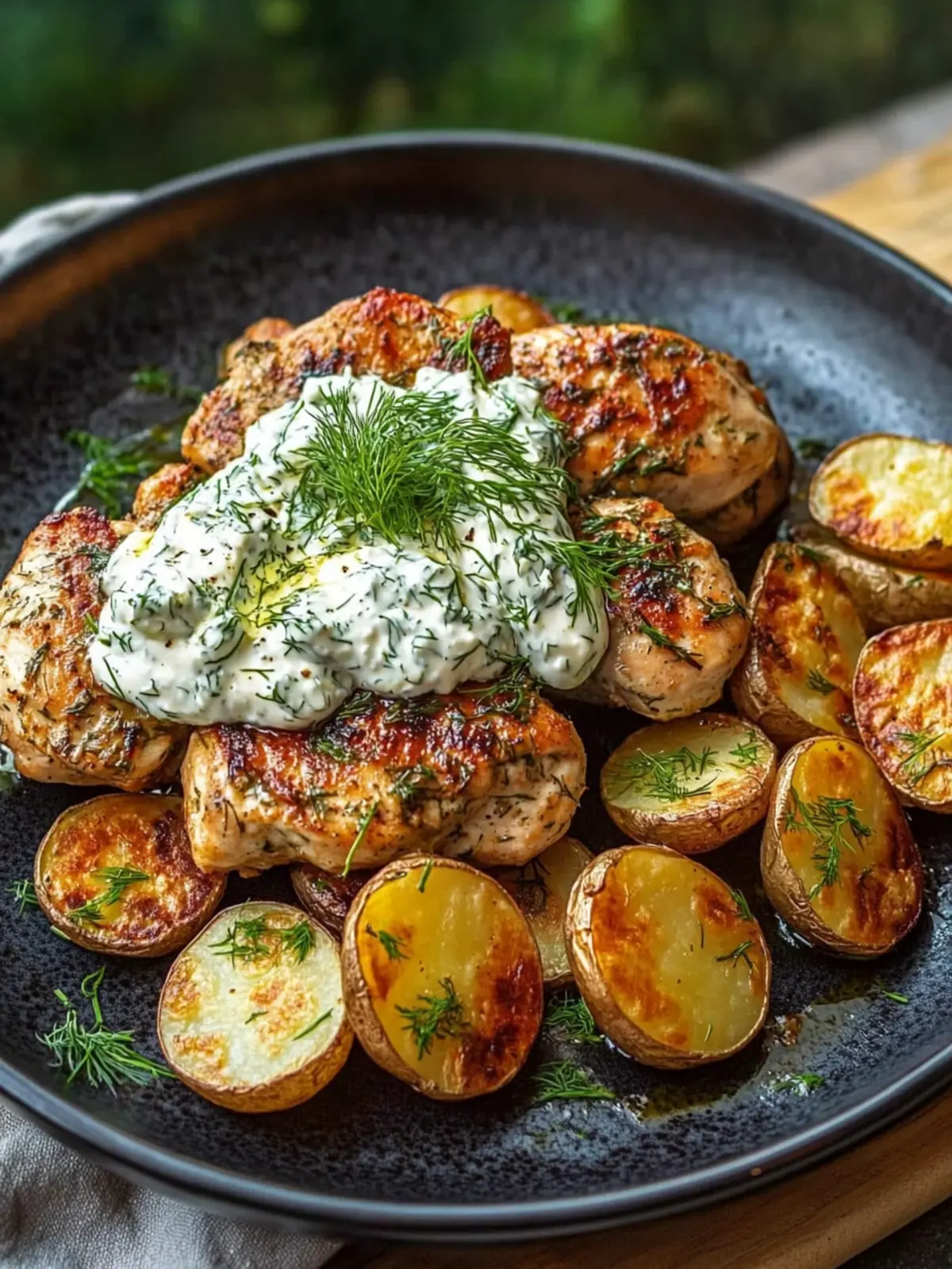 Yogurt Marinated Chicken with Dill Feta Cream & Crispy Potatoes 4 Yogurt Marinated Chicken with Dill Feta Cream & Crispy Baby Potatoes