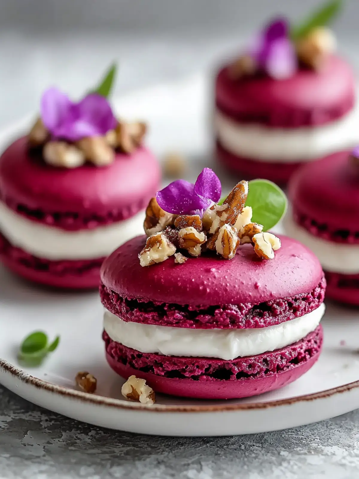 Savory Beet Macarons with Goat Cheese & Walnut Crunch Delight 2 Savory Beet Macarons with Goat Cheese & Walnut Crunch
