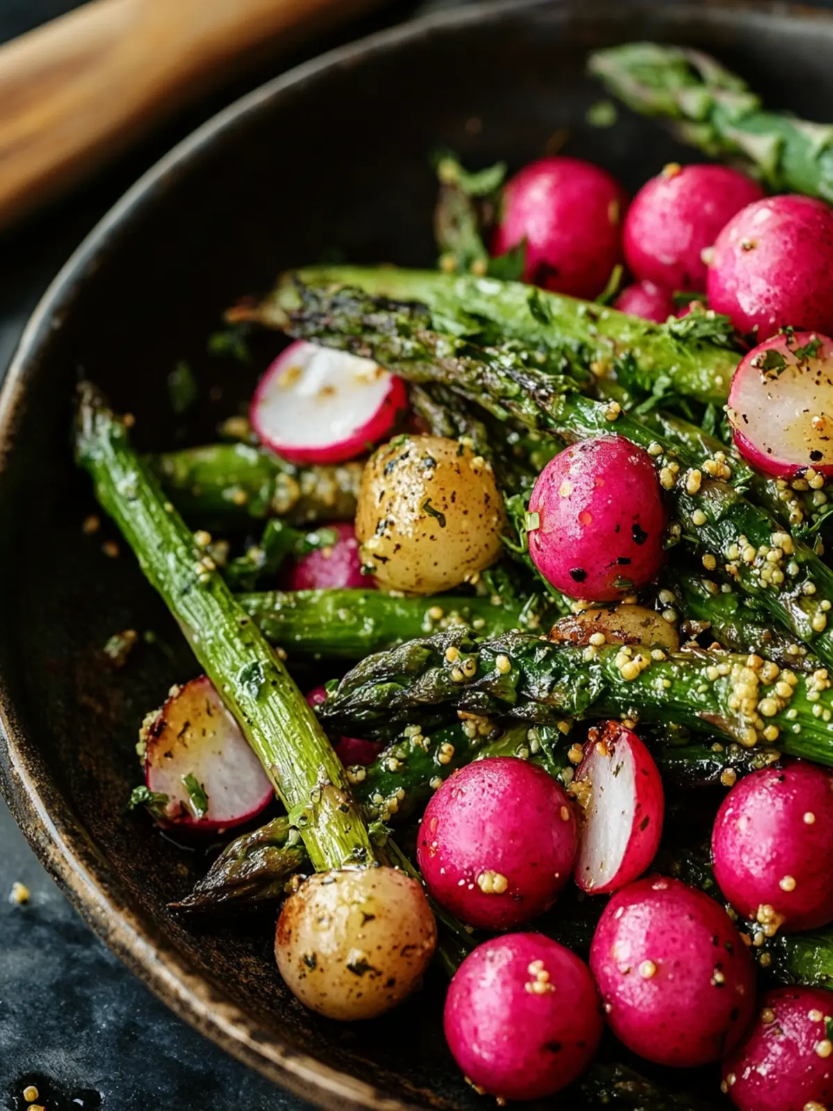 Roasted Asparagus and Radishes with Zesty Mustard Vinaigrette 2 Roasted Asparagus and Radishes with Mustard Vinaigrette