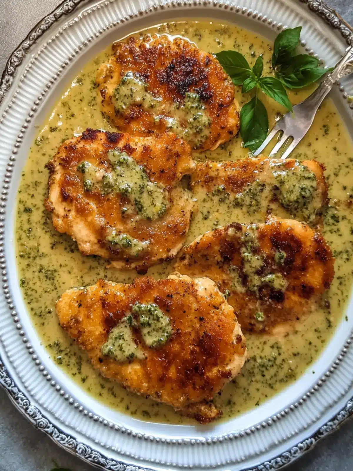 Delicious Chicken Cutlets in Creamy Wine Pesto Sauce 2 Chicken Cutlets in Creamy Wine Pesto Sauce