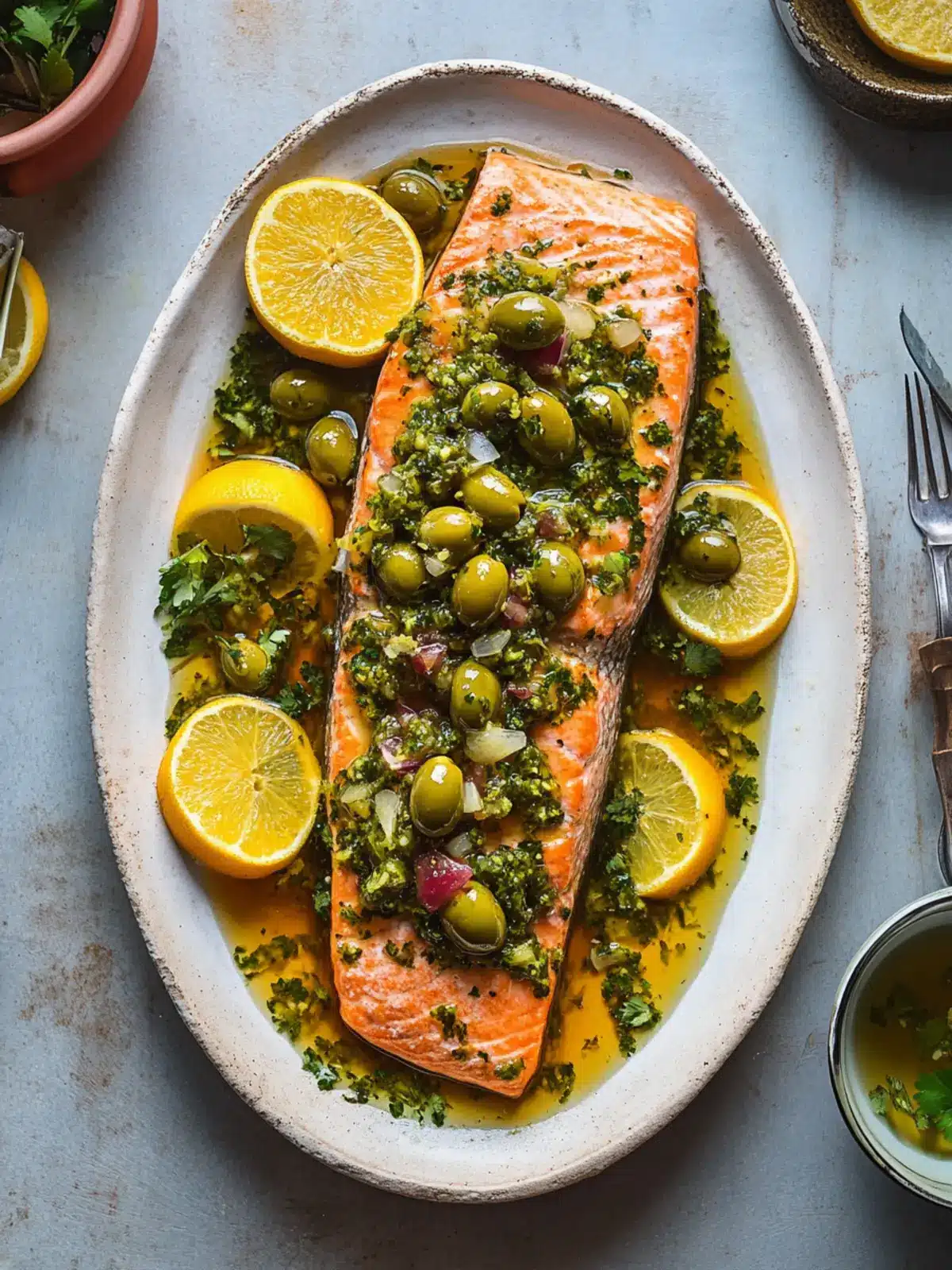 Zesty Roasted Citrus Salmon with Green Olive Salsa Verde Delight 3 Roasted Citrus Salmon With Green Olive Salsa Verde